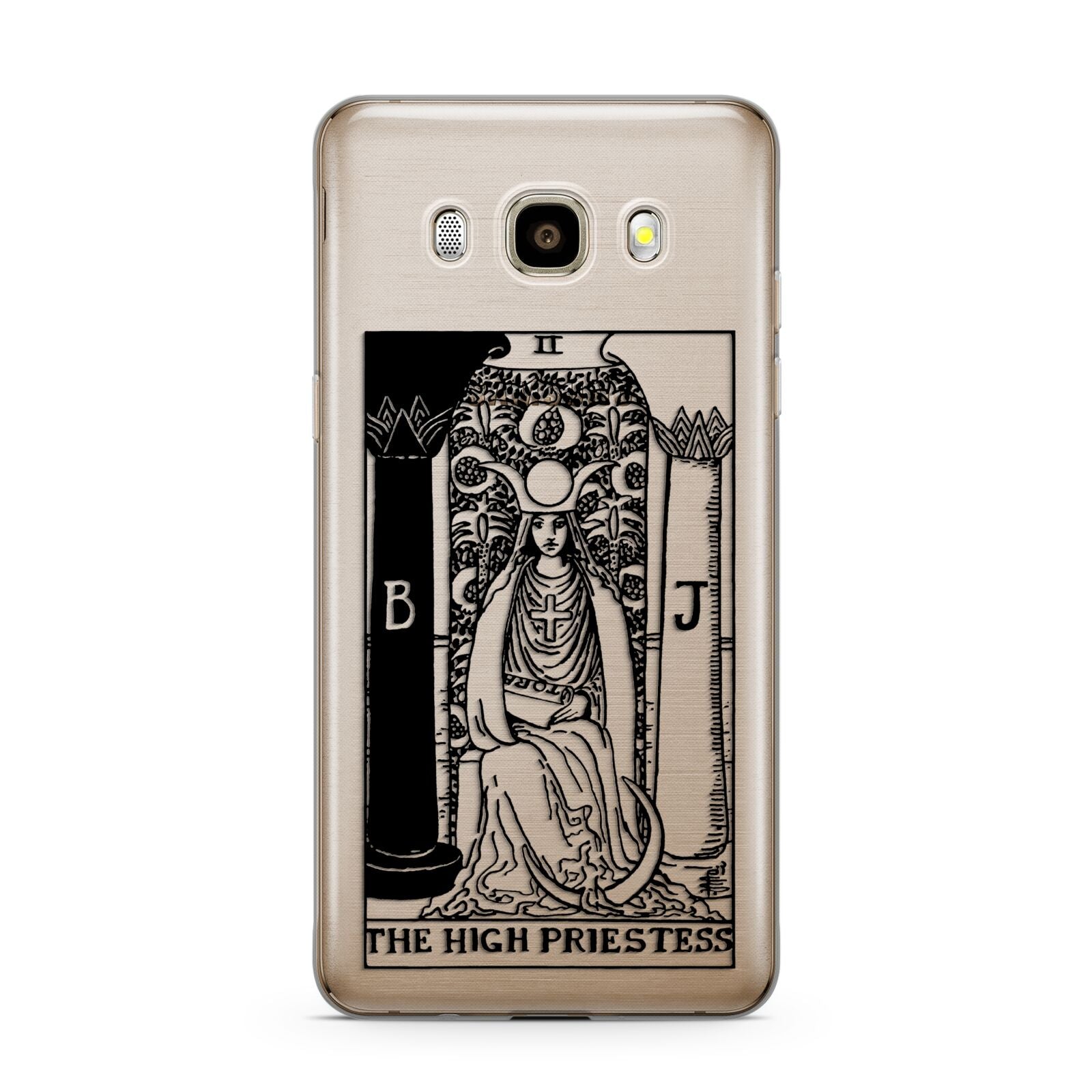 The High Priestess Monochrome Tarot Card Samsung Galaxy J7 2016 Case on gold phone