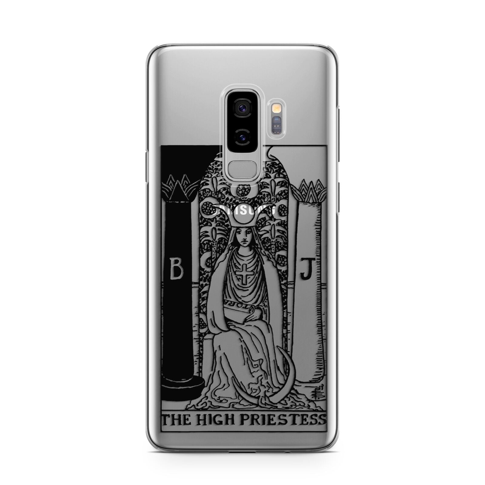 The High Priestess Monochrome Tarot Card Samsung Galaxy S9 Plus Case on Silver phone