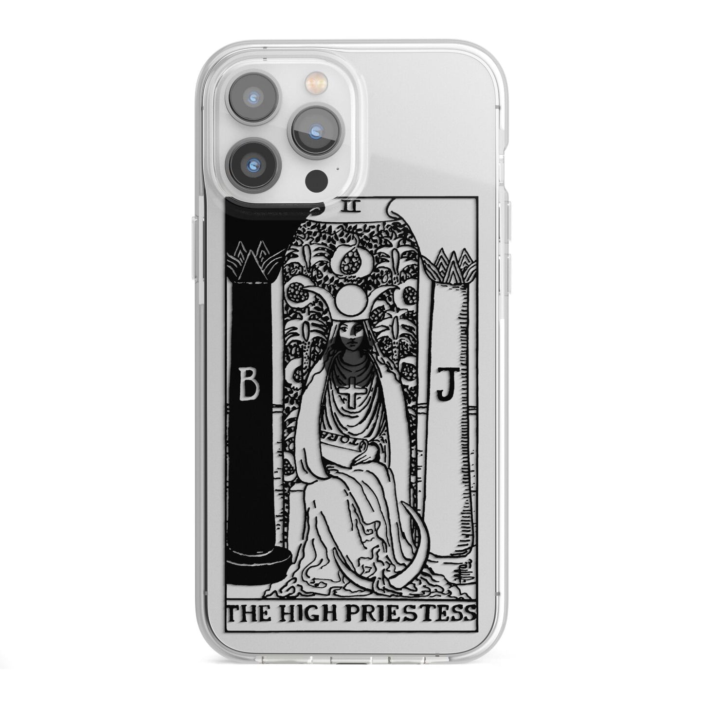 The High Priestess Monochrome Tarot Card iPhone 13 Pro Max TPU Impact Case with White Edges