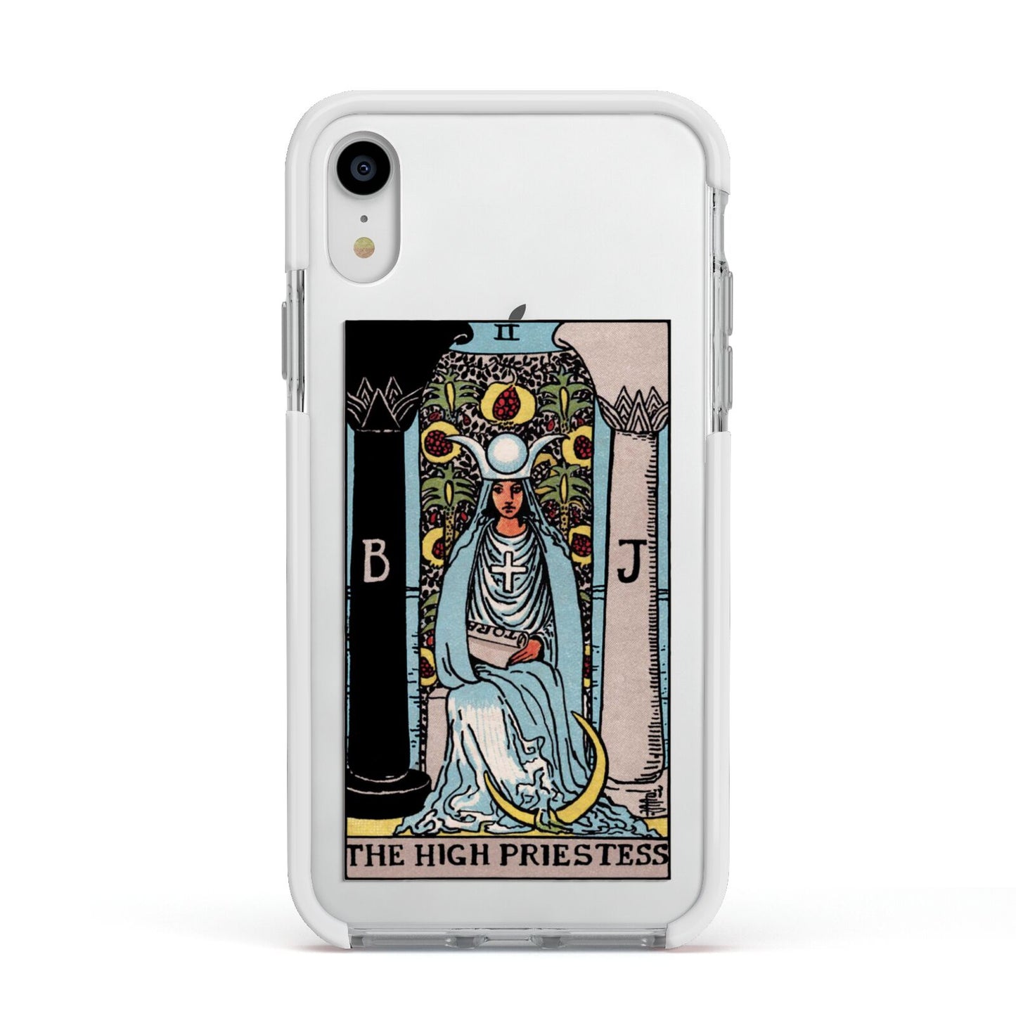 The High Priestess Tarot Card Apple iPhone XR Impact Case White Edge on Silver Phone