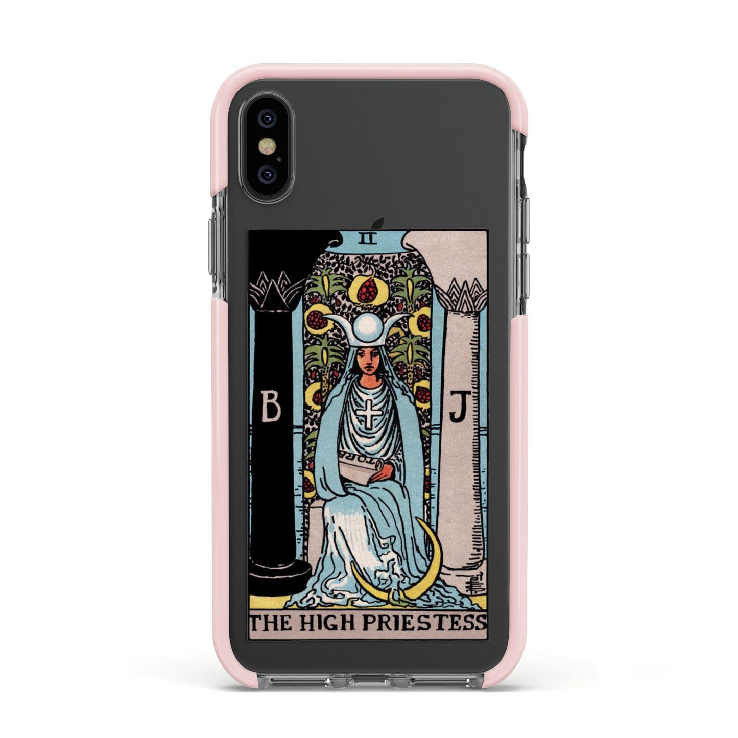 The High Priestess Tarot Card Apple iPhone Xs Impact Case Pink Edge on Black Phone