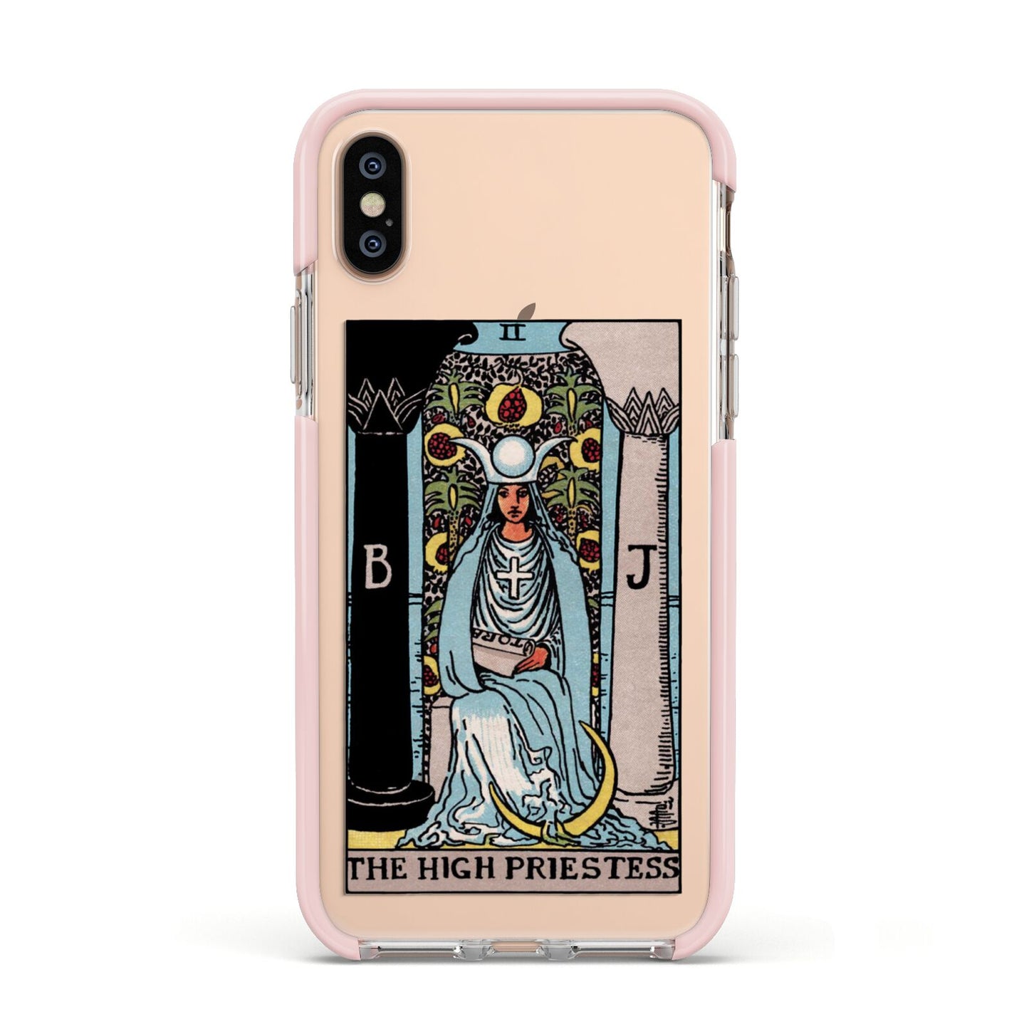 The High Priestess Tarot Card Apple iPhone Xs Impact Case Pink Edge on Gold Phone