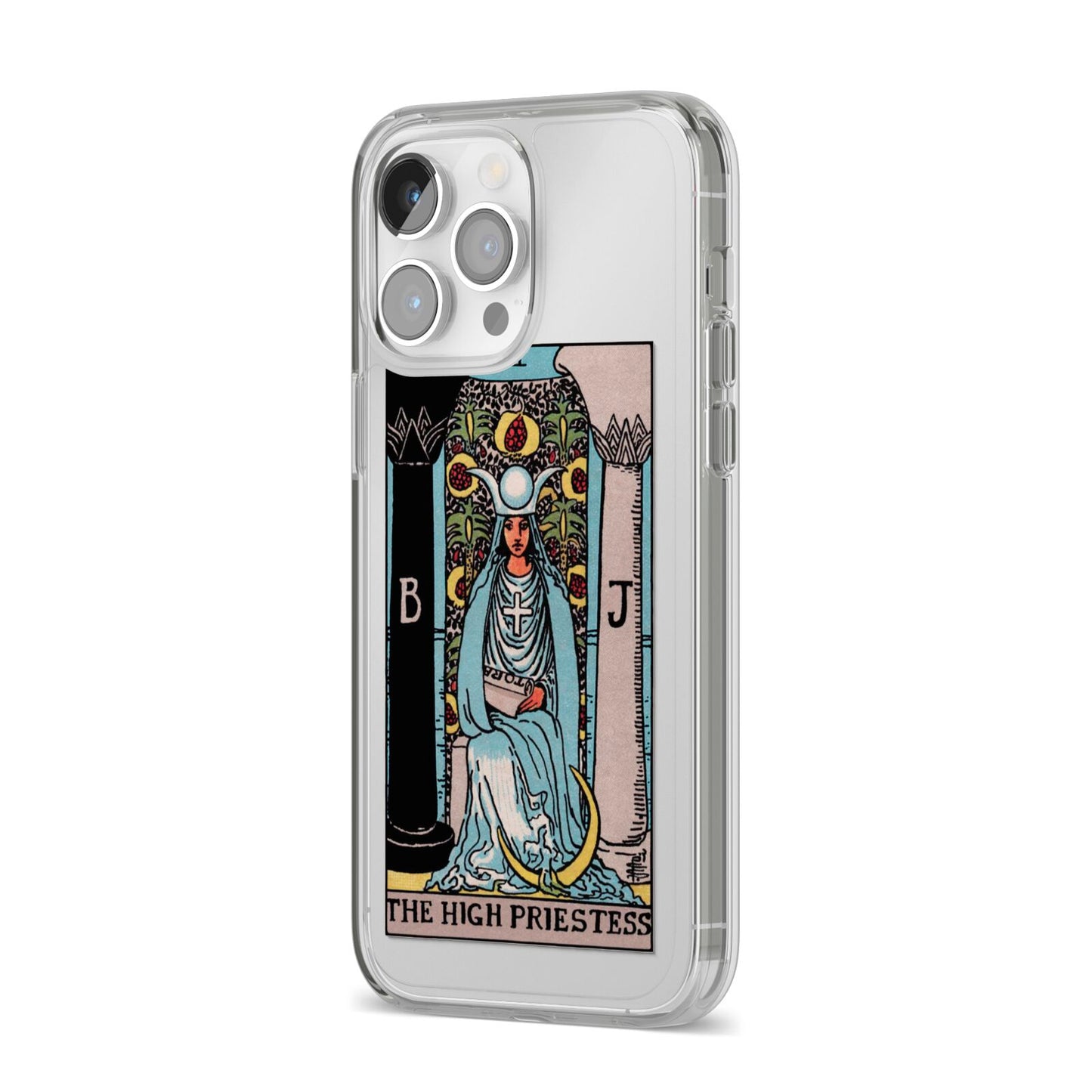 The High Priestess Tarot Card iPhone 14 Pro Max Clear Tough Case Silver Angled Image