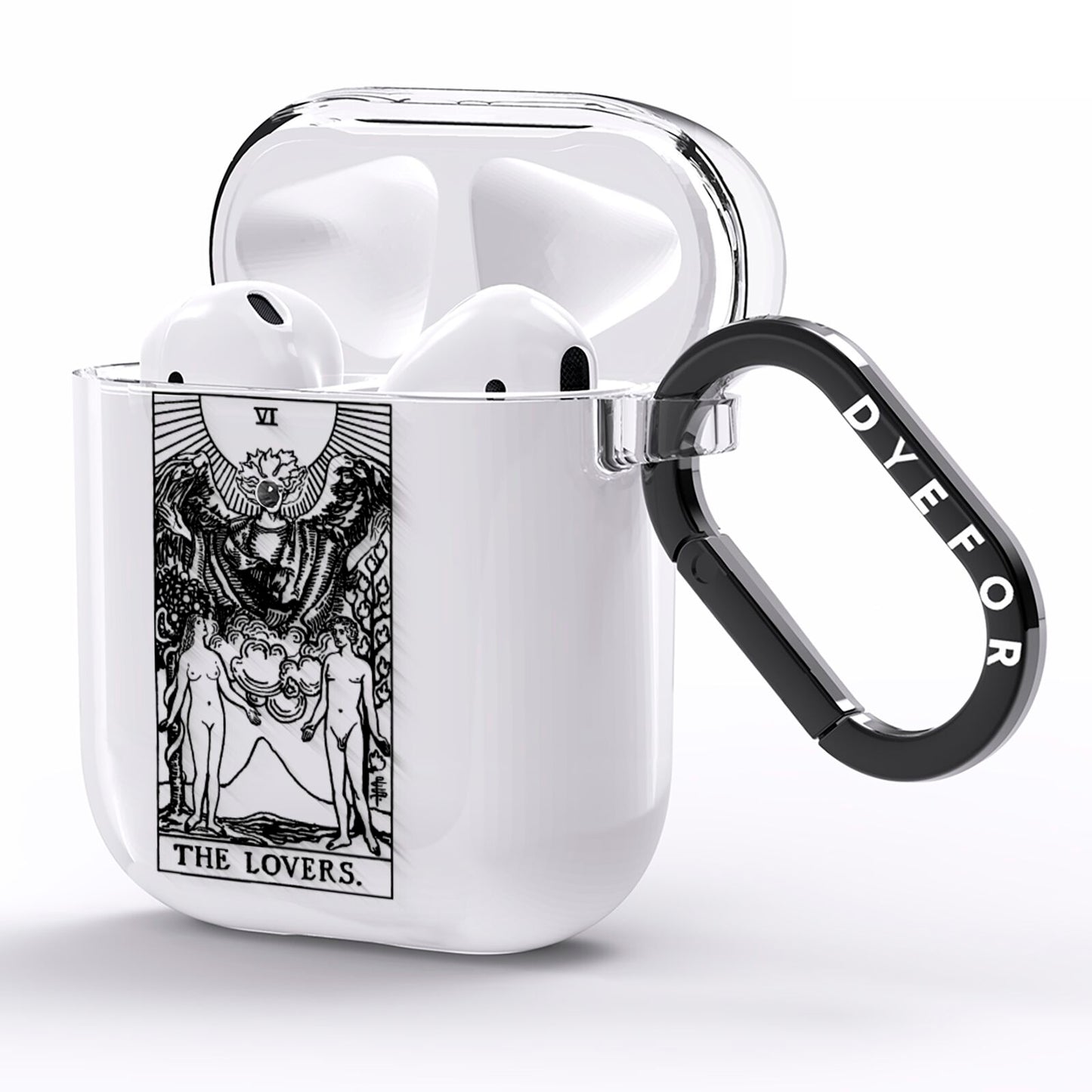 The Lovers Monochrome Tarot Card AirPods Clear Case Side Image