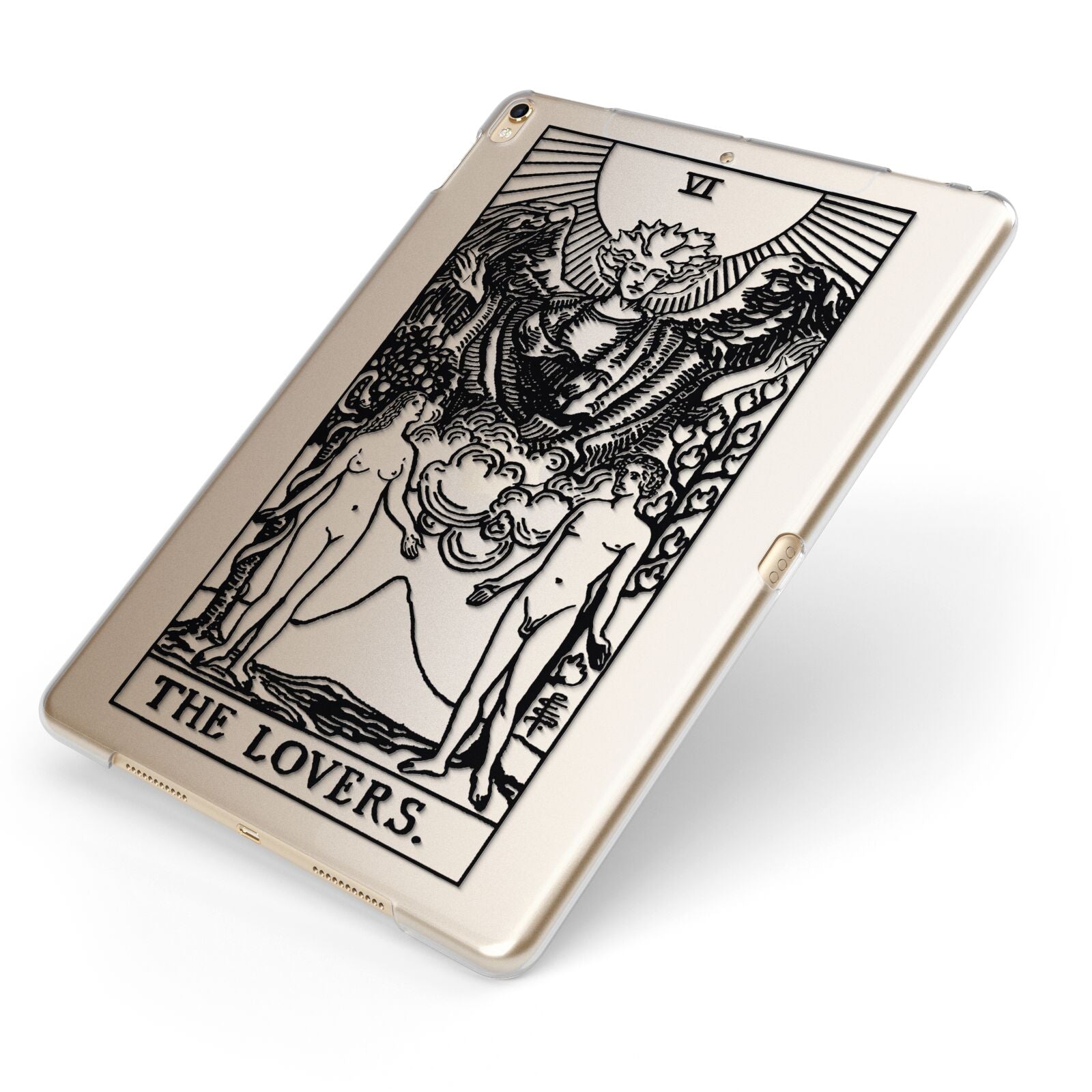 The Lovers Monochrome Tarot Card Apple iPad Case on Gold iPad Side View