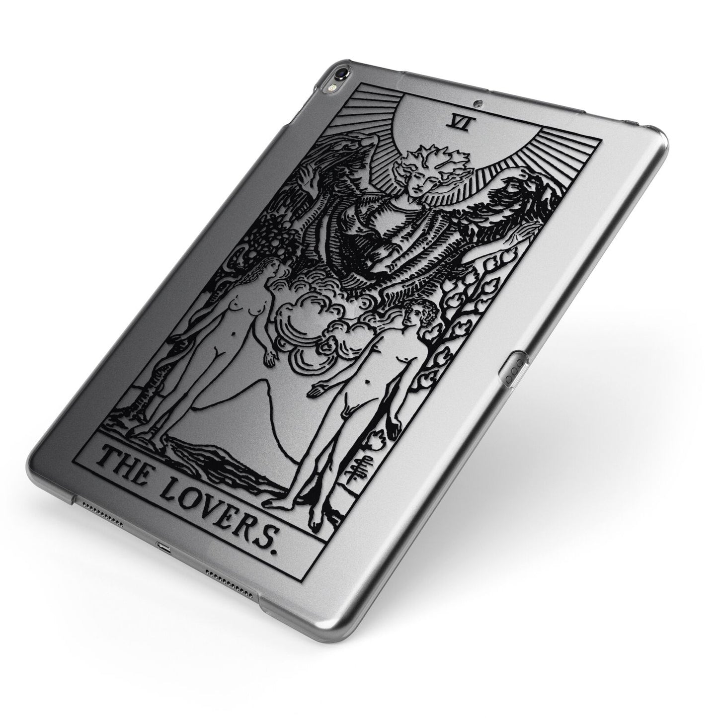 The Lovers Monochrome Tarot Card Apple iPad Case on Grey iPad Side View