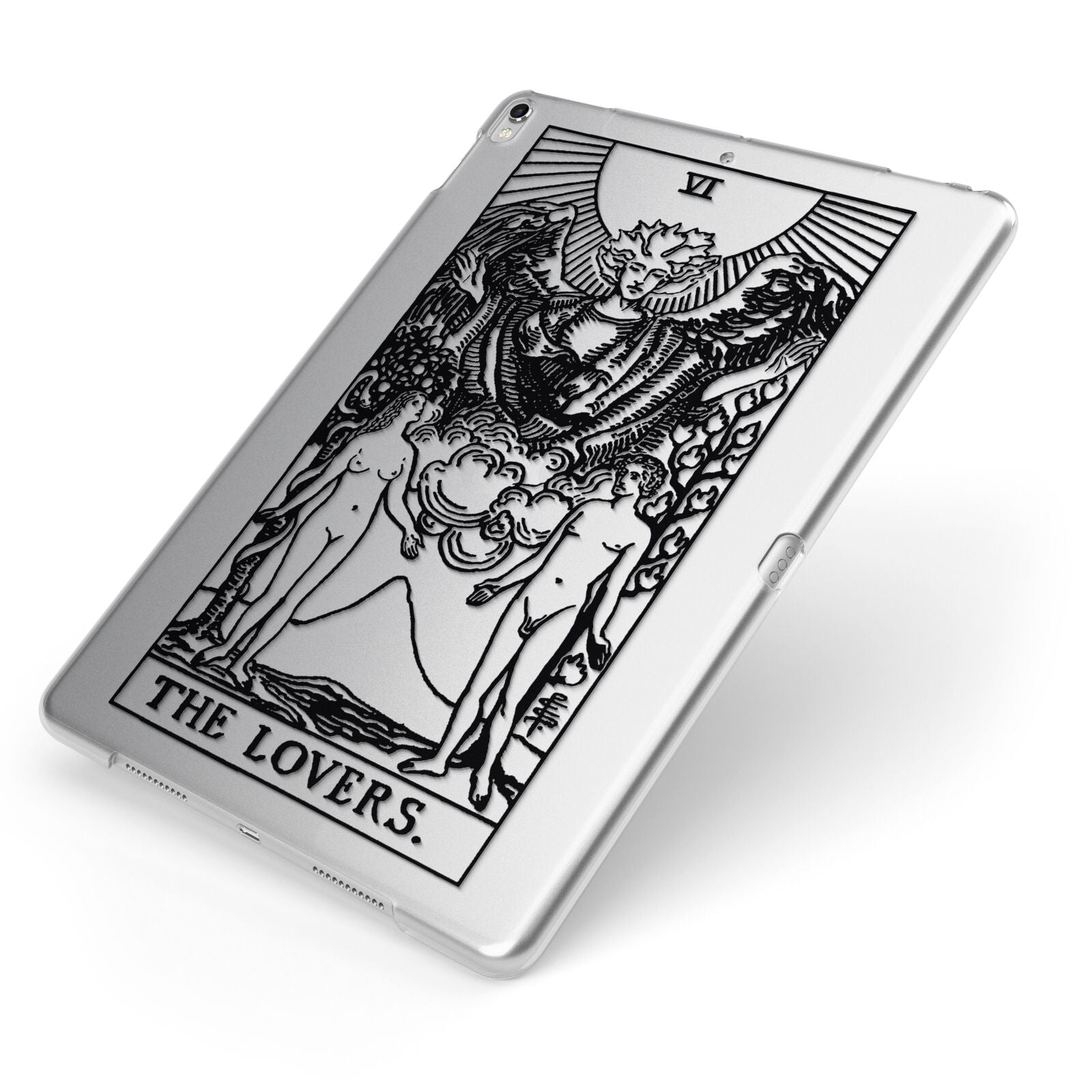 The Lovers Monochrome Tarot Card Apple iPad Case on Silver iPad Side View