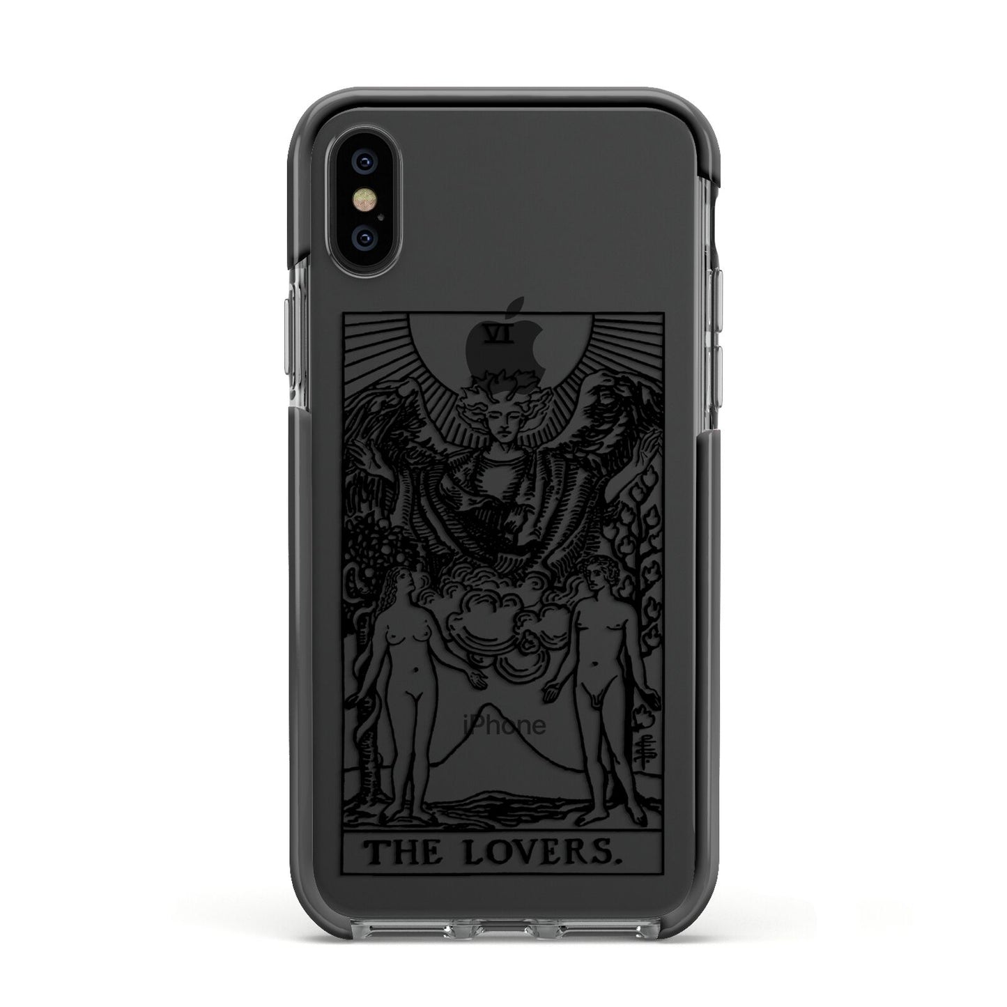 The Lovers Monochrome Tarot Card Apple iPhone Xs Impact Case Black Edge on Black Phone