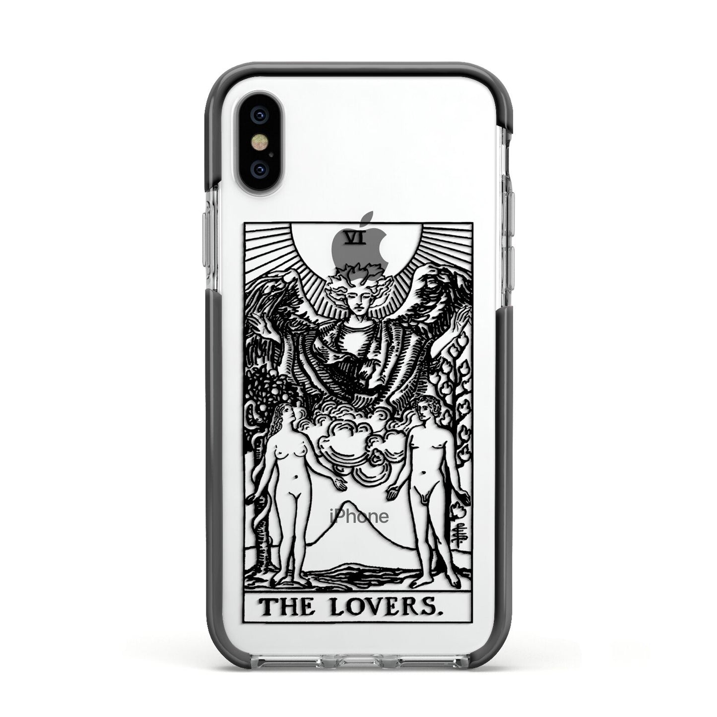 The Lovers Monochrome Tarot Card Apple iPhone Xs Impact Case Black Edge on Silver Phone