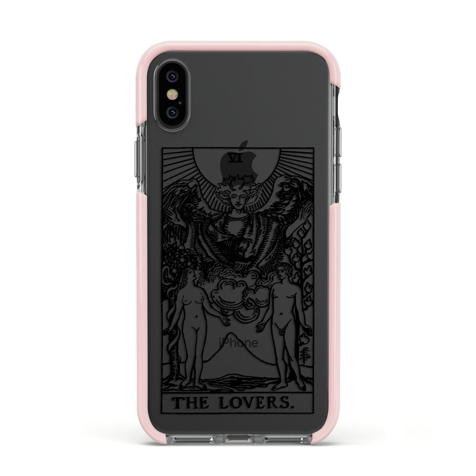 The Lovers Monochrome Tarot Card Apple iPhone Xs Impact Case Pink Edge on Black Phone