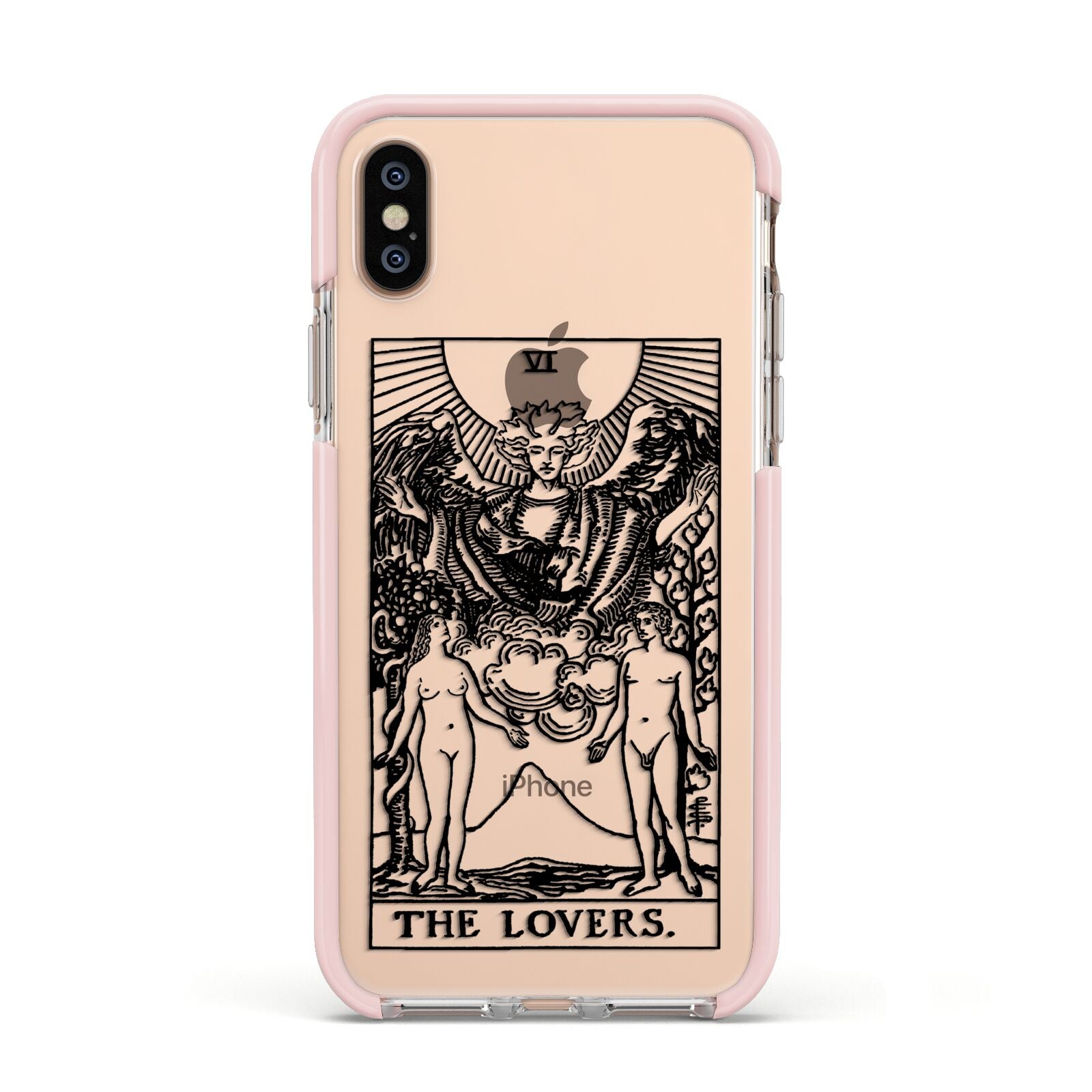 The Lovers Monochrome Tarot Card Apple iPhone Xs Impact Case Pink Edge on Gold Phone