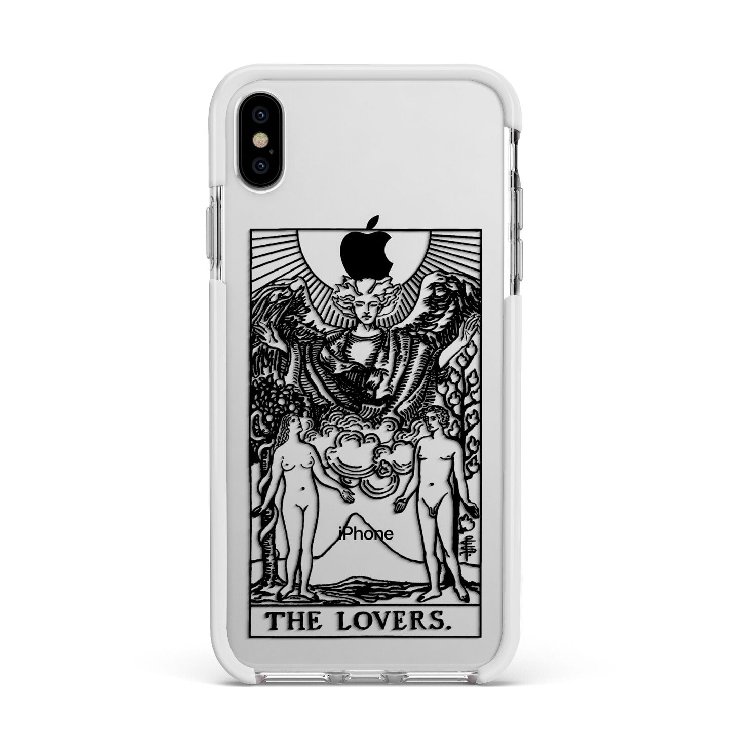 The Lovers Monochrome Tarot Card Apple iPhone Xs Max Impact Case White Edge on Silver Phone