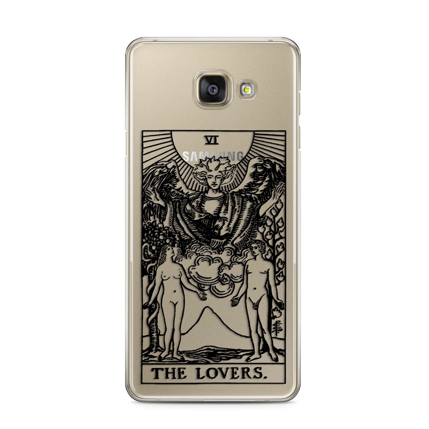 The Lovers Monochrome Tarot Card Samsung Galaxy A3 2016 Case on gold phone