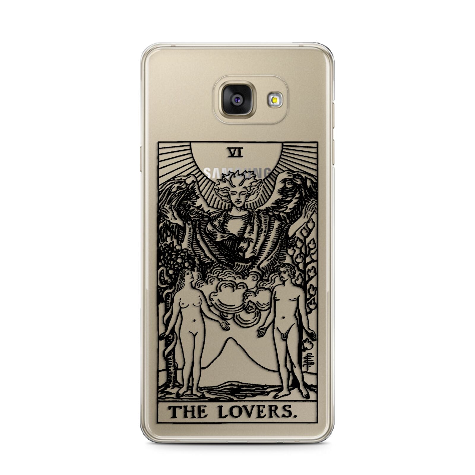 The Lovers Monochrome Tarot Card Samsung Galaxy A7 2016 Case on gold phone