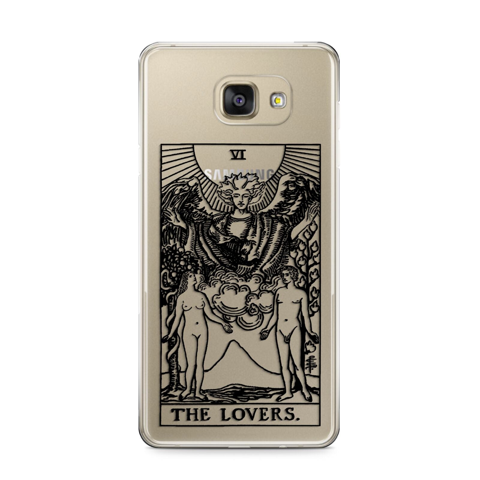 The Lovers Monochrome Tarot Card Samsung Galaxy A9 2016 Case on gold phone