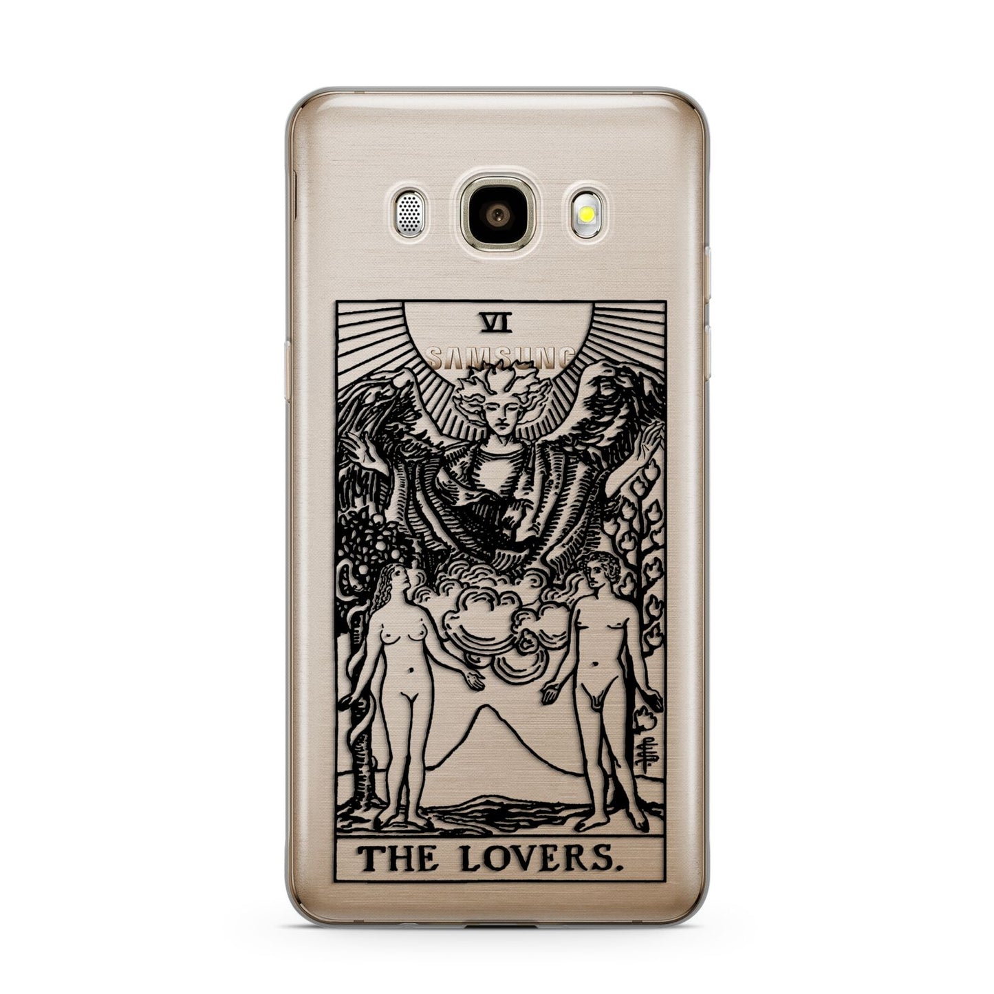 The Lovers Monochrome Tarot Card Samsung Galaxy J7 2016 Case on gold phone