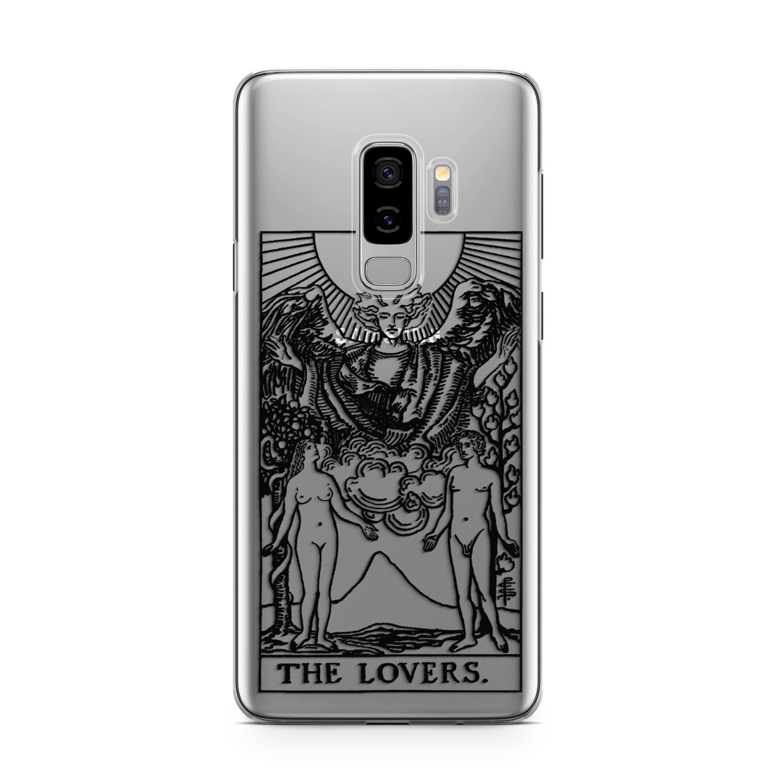 The Lovers Monochrome Tarot Card Samsung Galaxy S9 Plus Case on Silver phone