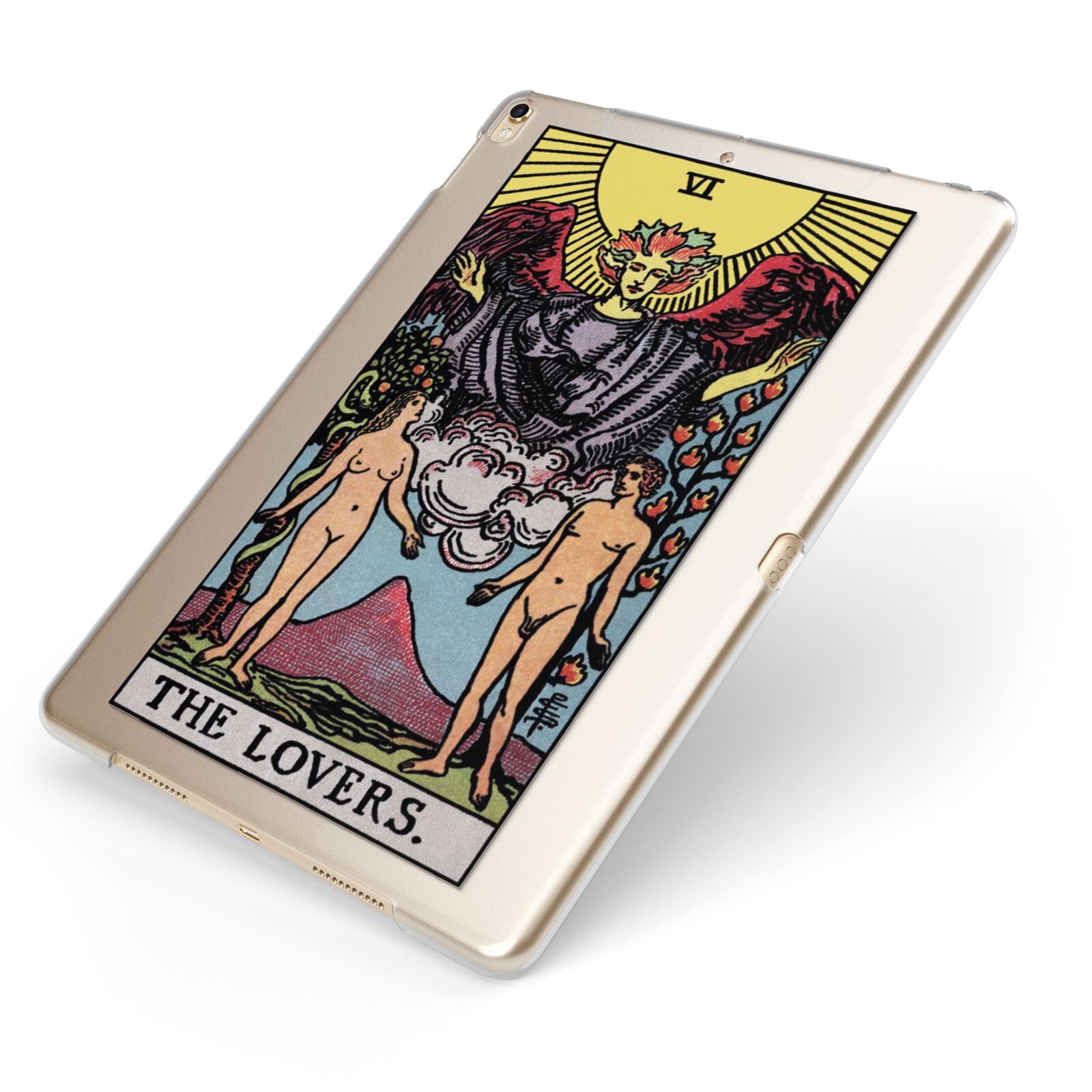 The Lovers Tarot Card Apple iPad Case on Gold iPad Side View