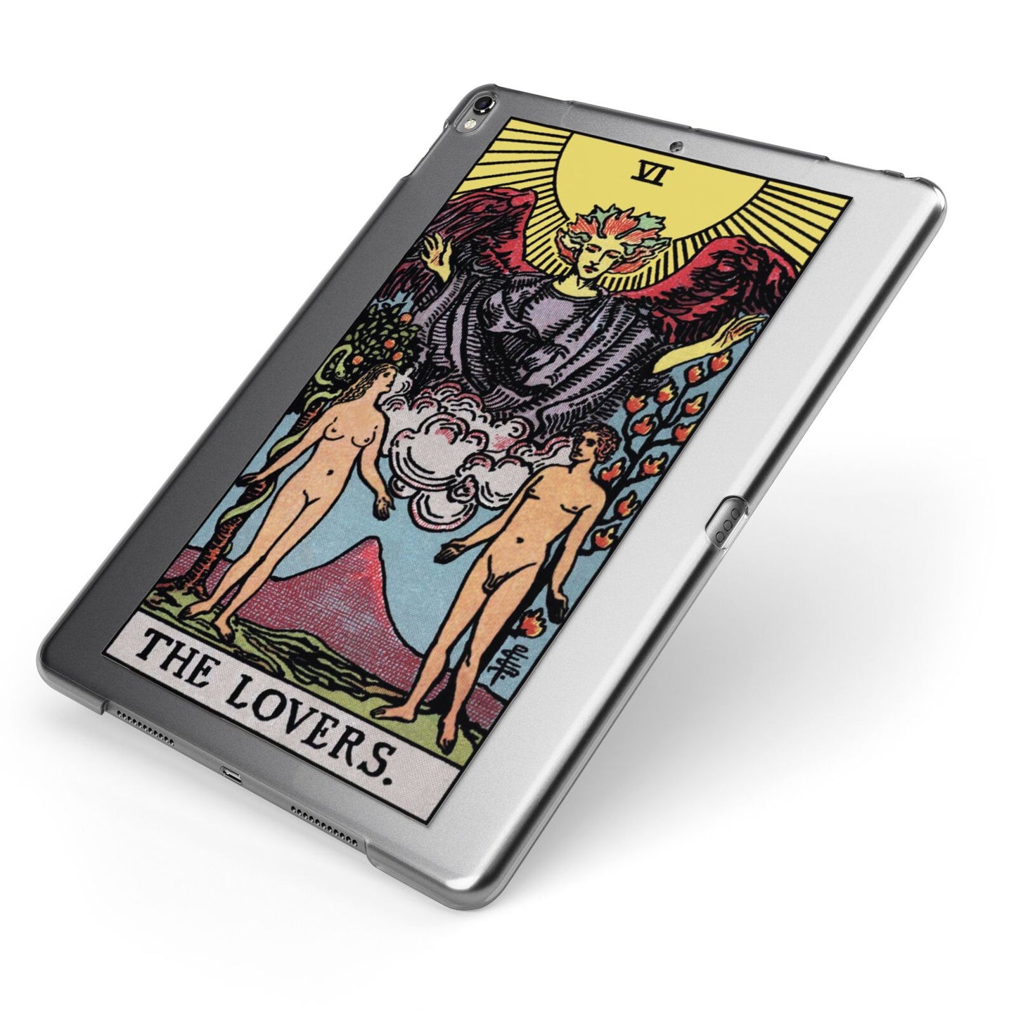 The Lovers Tarot Card Apple iPad Case on Grey iPad Side View