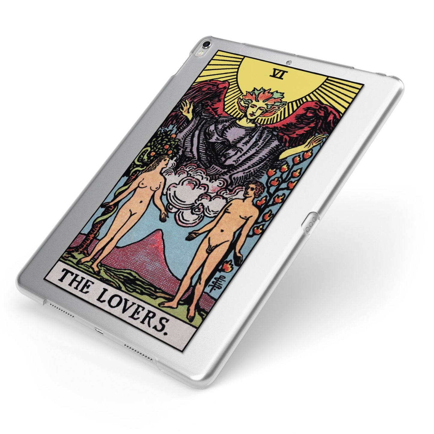 The Lovers Tarot Card Apple iPad Case on Silver iPad Side View