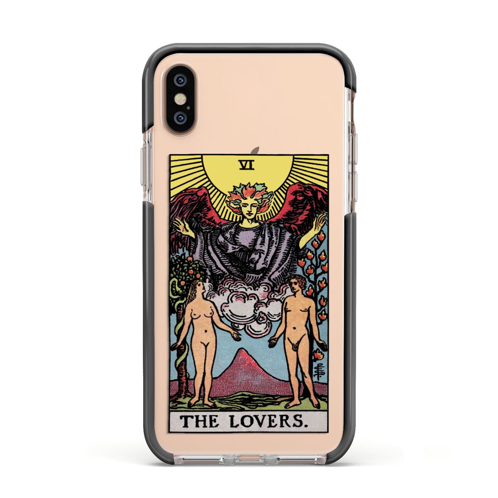 The Lovers Tarot Card Apple iPhone Xs Impact Case Black Edge on Gold Phone