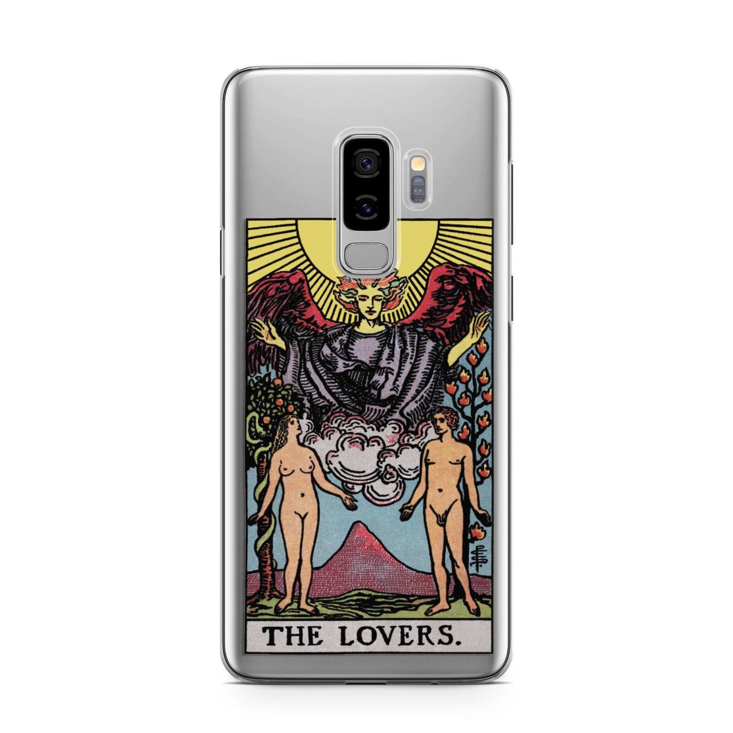The Lovers Tarot Card Samsung Galaxy S9 Plus Case on Silver phone