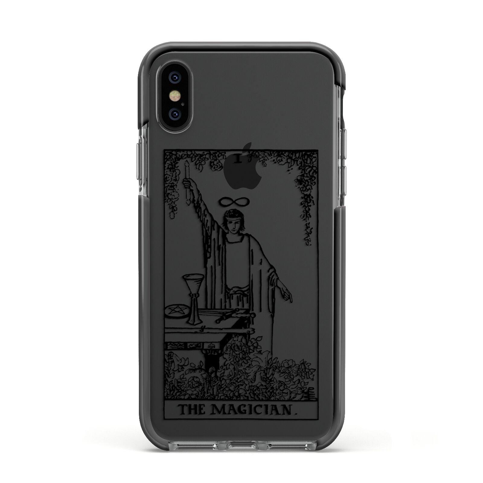 The Magician Monochrome Tarot Card Apple iPhone Xs Impact Case Black Edge on Black Phone