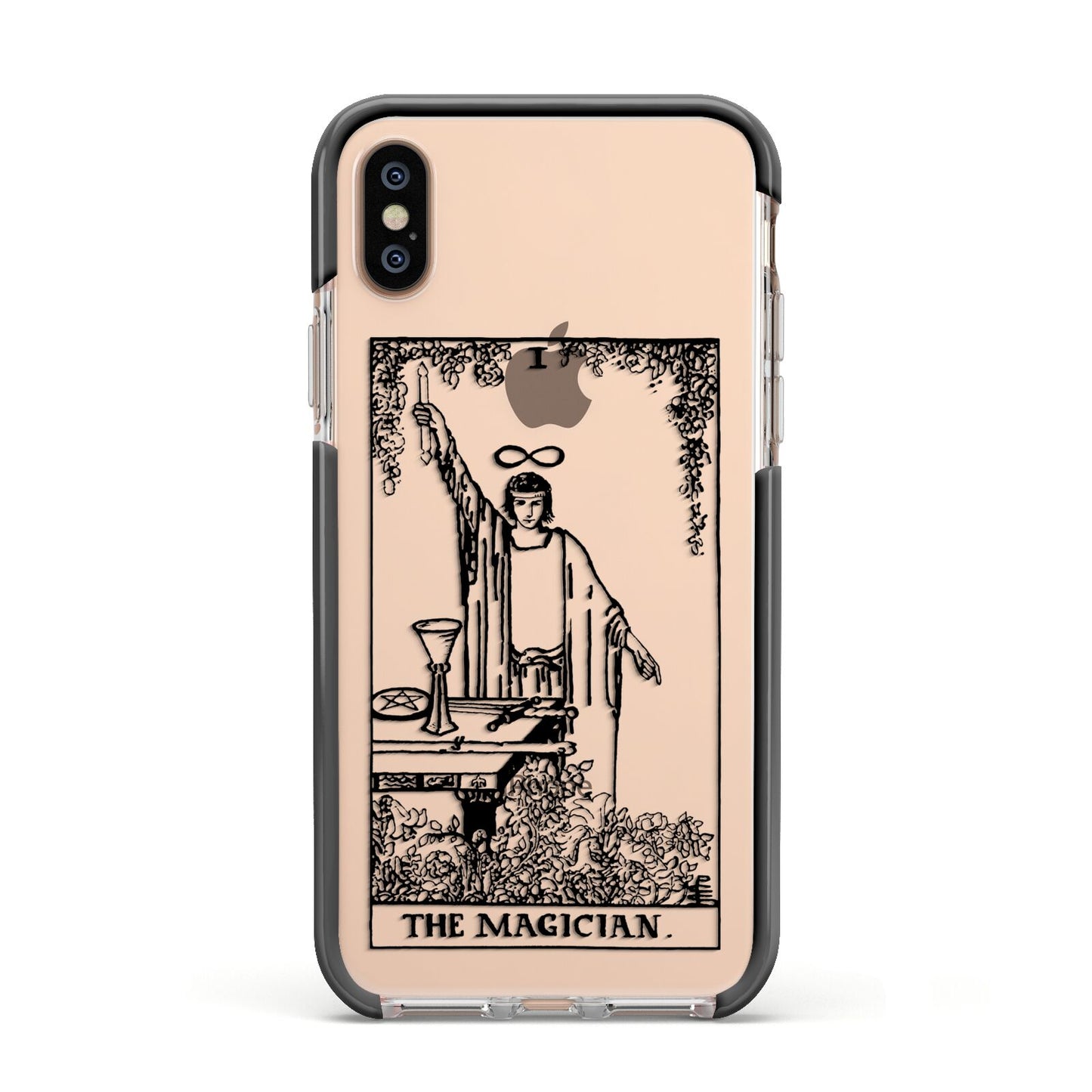 The Magician Monochrome Tarot Card Apple iPhone Xs Impact Case Black Edge on Gold Phone