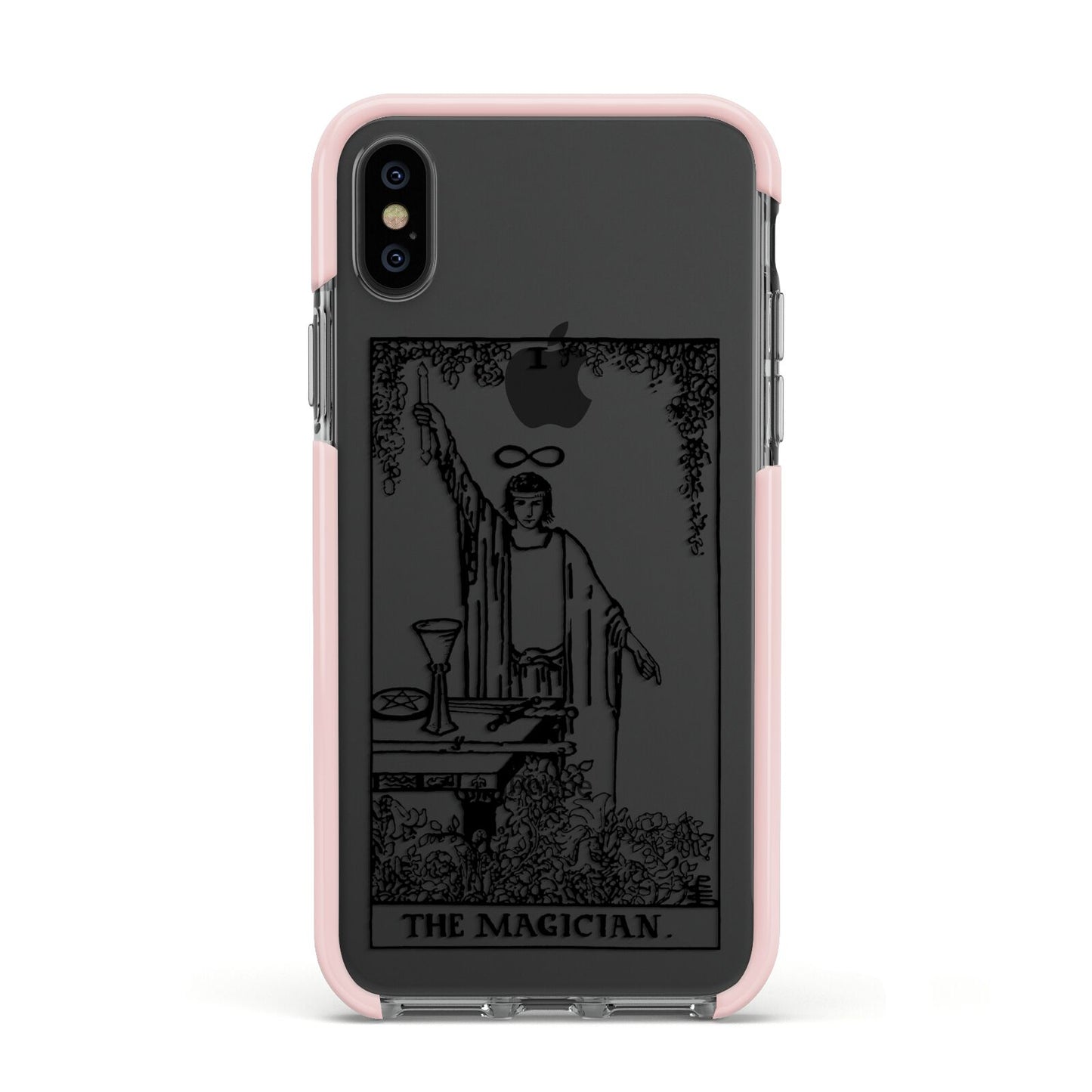 The Magician Monochrome Tarot Card Apple iPhone Xs Impact Case Pink Edge on Black Phone