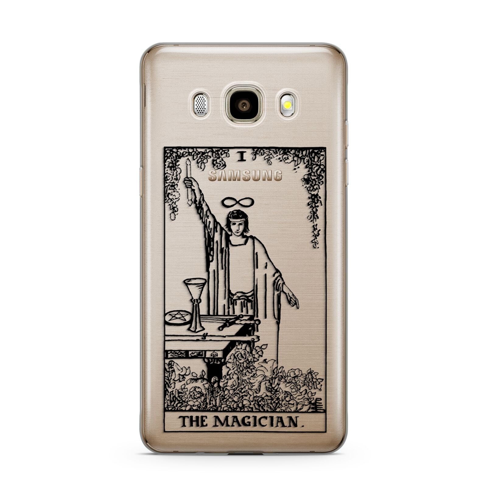 The Magician Monochrome Tarot Card Samsung Galaxy J7 2016 Case on gold phone