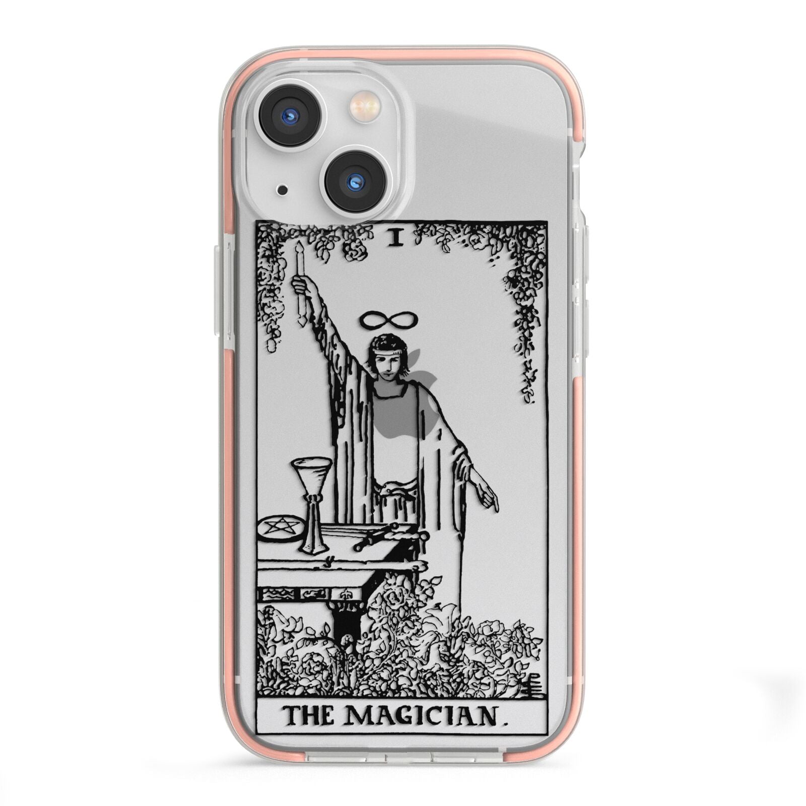 The Magician Monochrome Tarot Card iPhone 13 Mini TPU Impact Case with Pink Edges