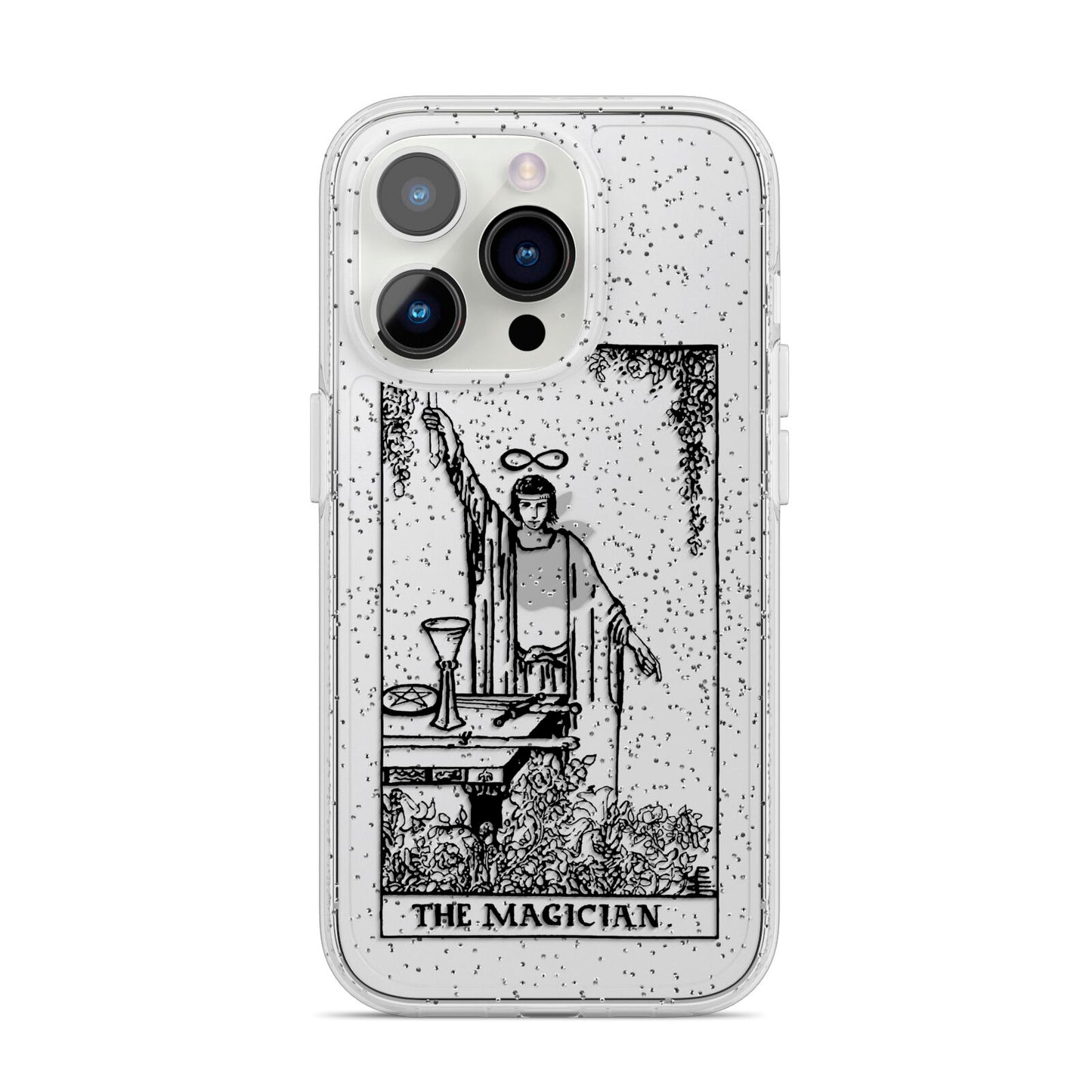 The Magician Monochrome Tarot Card iPhone 14 Pro Glitter Tough Case Silver