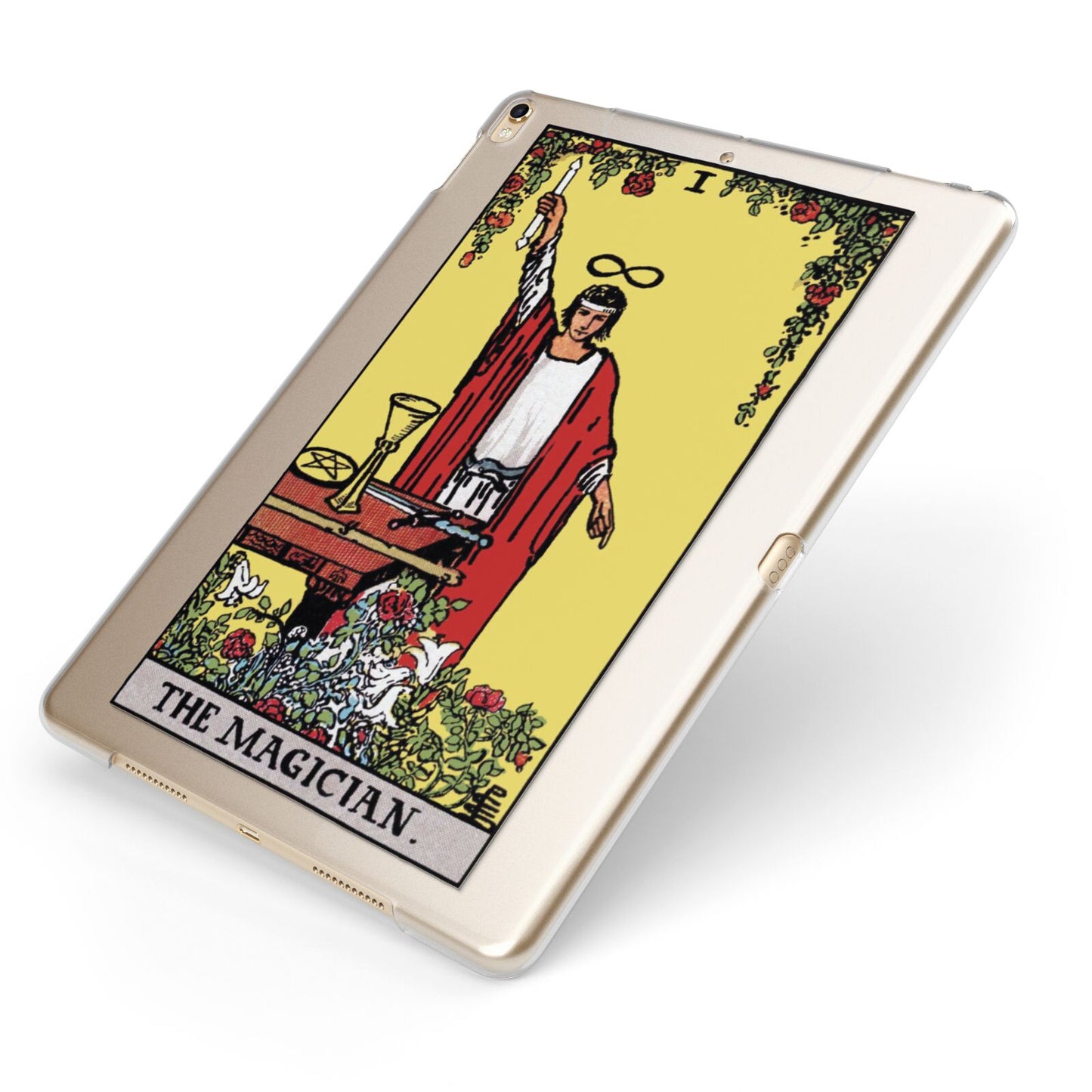 The Magician Tarot Card Apple iPad Case on Gold iPad Side View