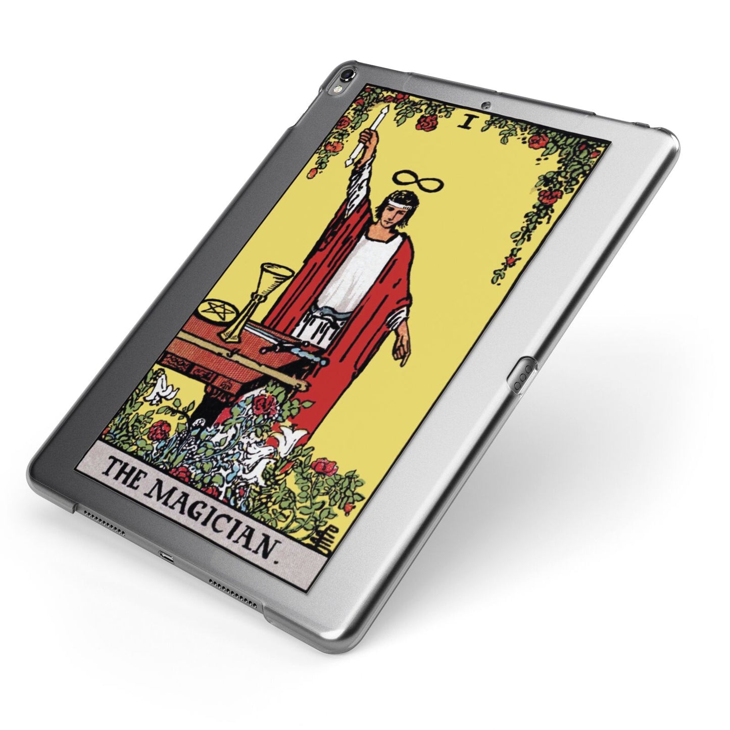 The Magician Tarot Card Apple iPad Case on Grey iPad Side View