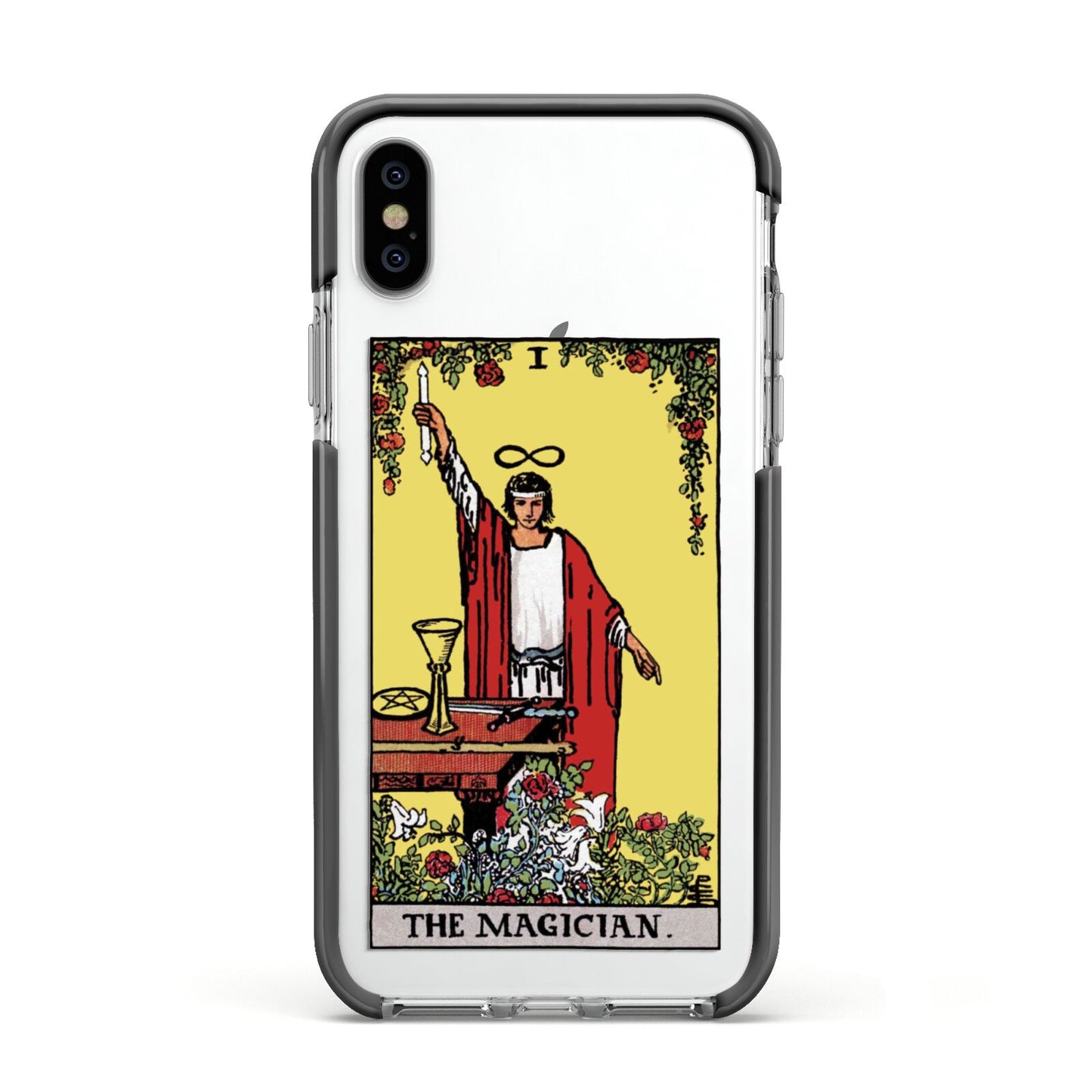 The Magician Tarot Card Apple iPhone Xs Impact Case Black Edge on Silver Phone