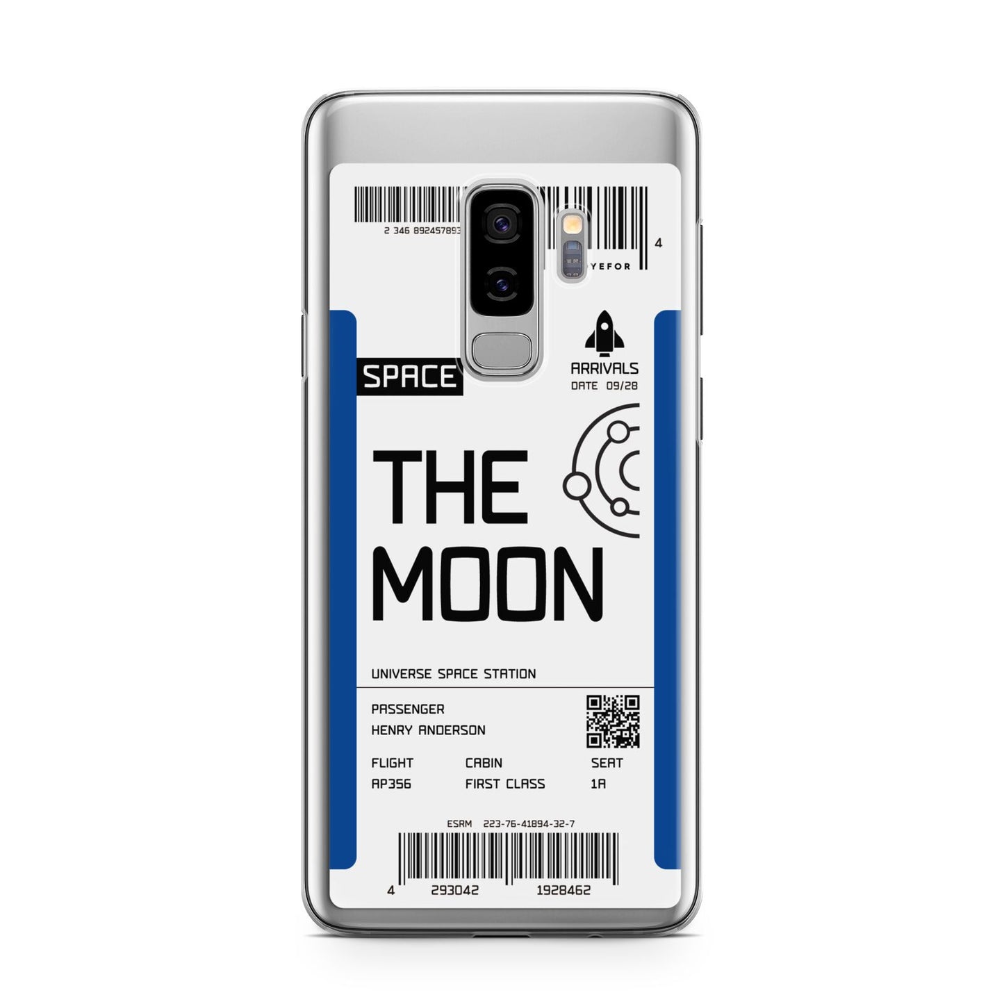 The Moon Boarding Pass Samsung Galaxy S9 Plus Case on Silver phone