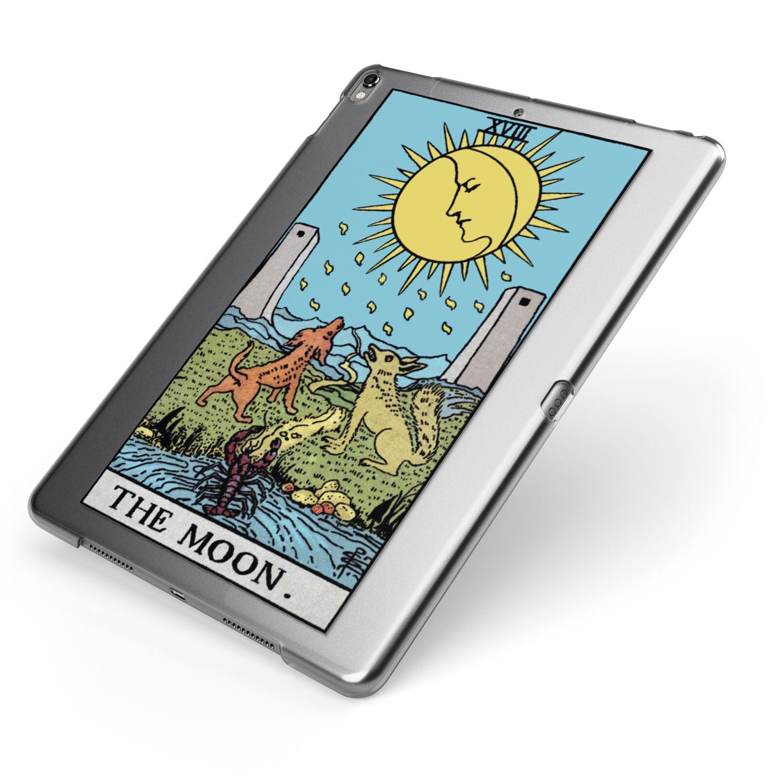 The Moon Tarot Card Apple iPad Case on Grey iPad Side View