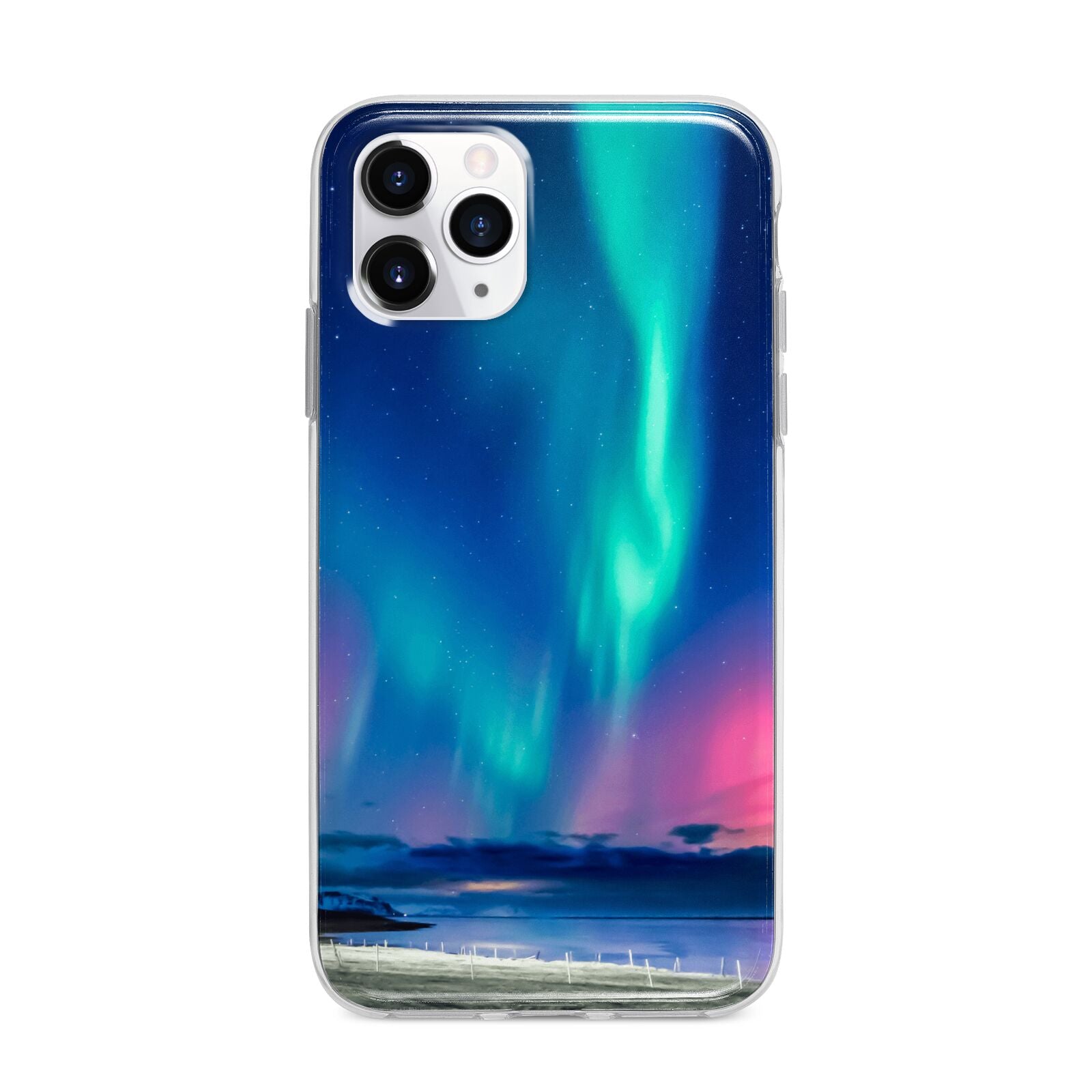 The Northern Lights Apple iPhone 11 Pro Max in Silver with Bumper Case