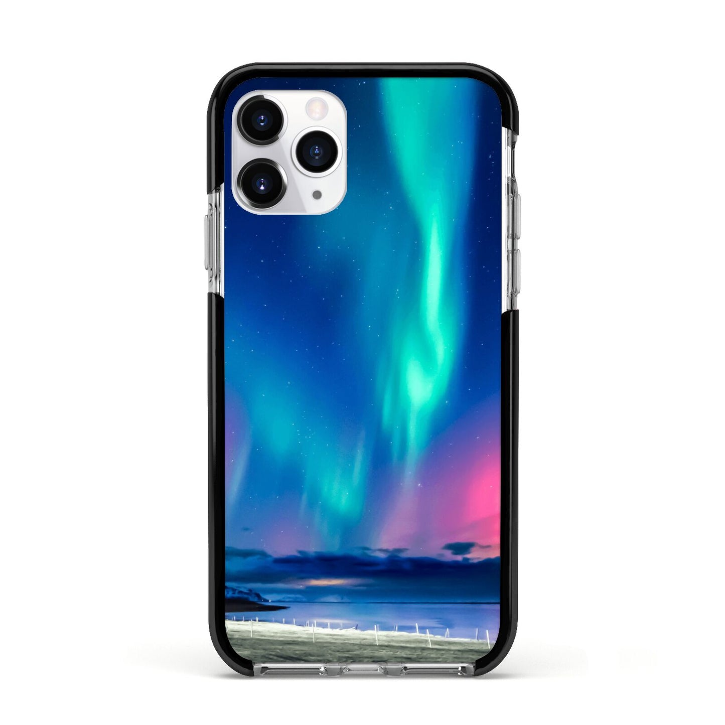 The Northern Lights Apple iPhone 11 Pro in Silver with Black Impact Case