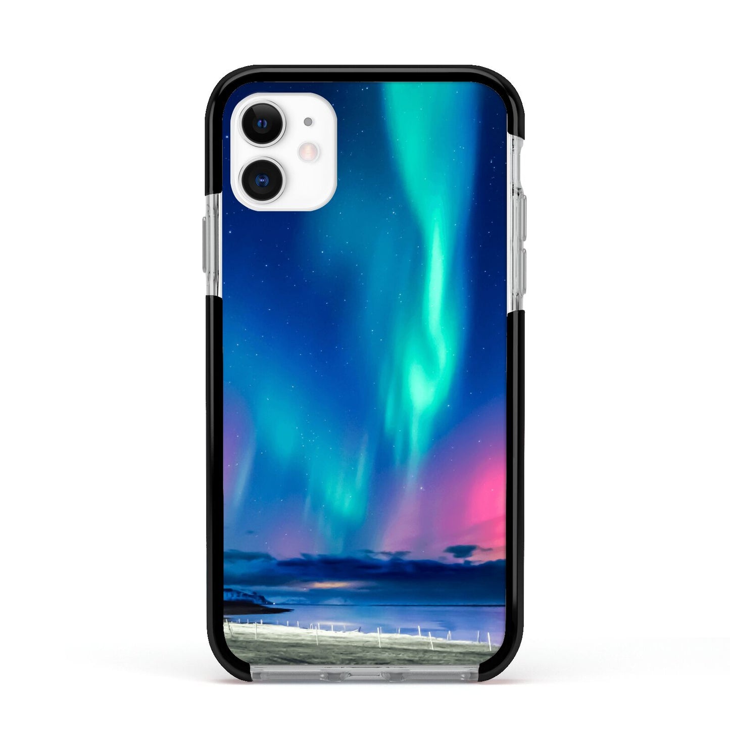 The Northern Lights Apple iPhone 11 in White with Black Impact Case