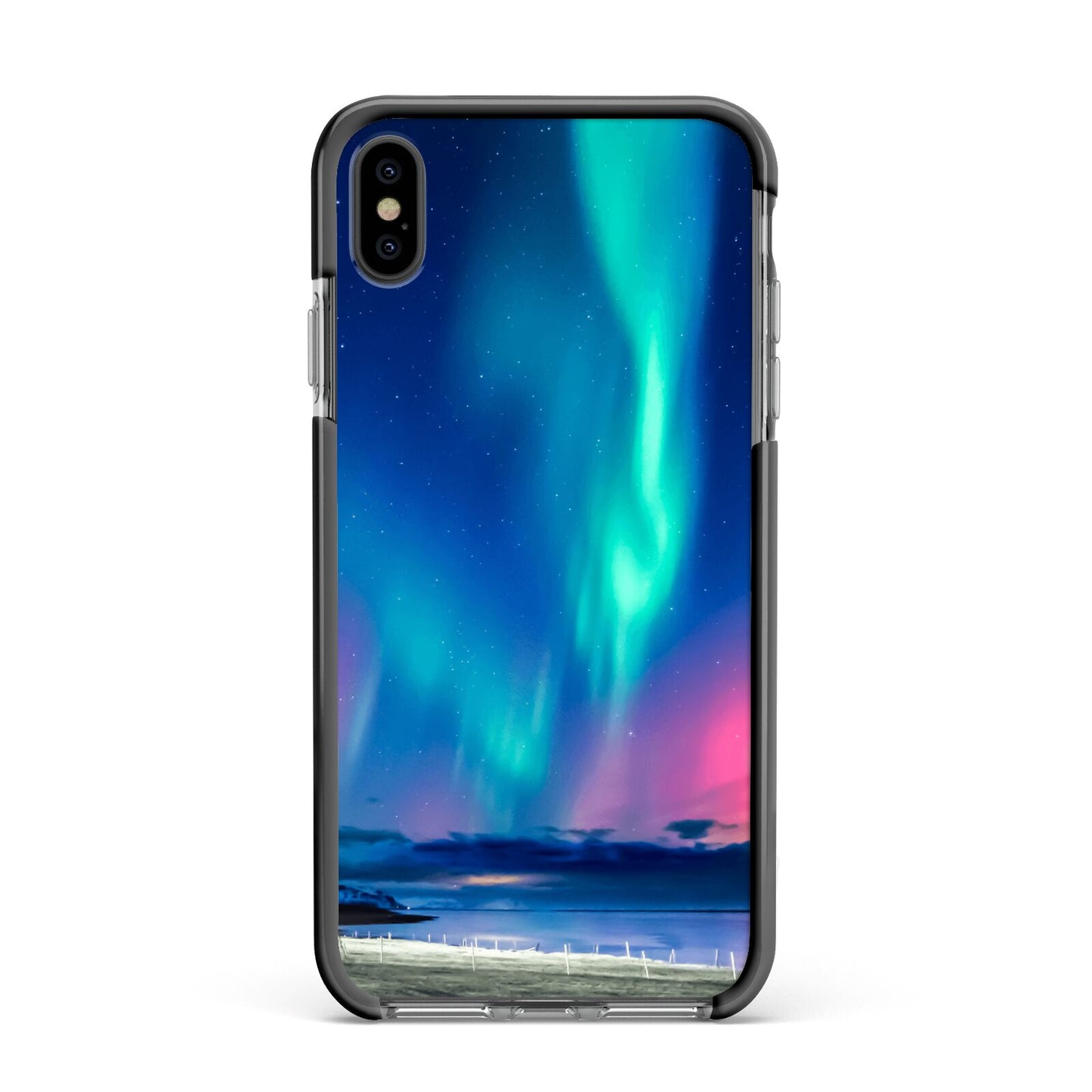 The Northern Lights Apple iPhone Xs Max Impact Case Black Edge on Black Phone