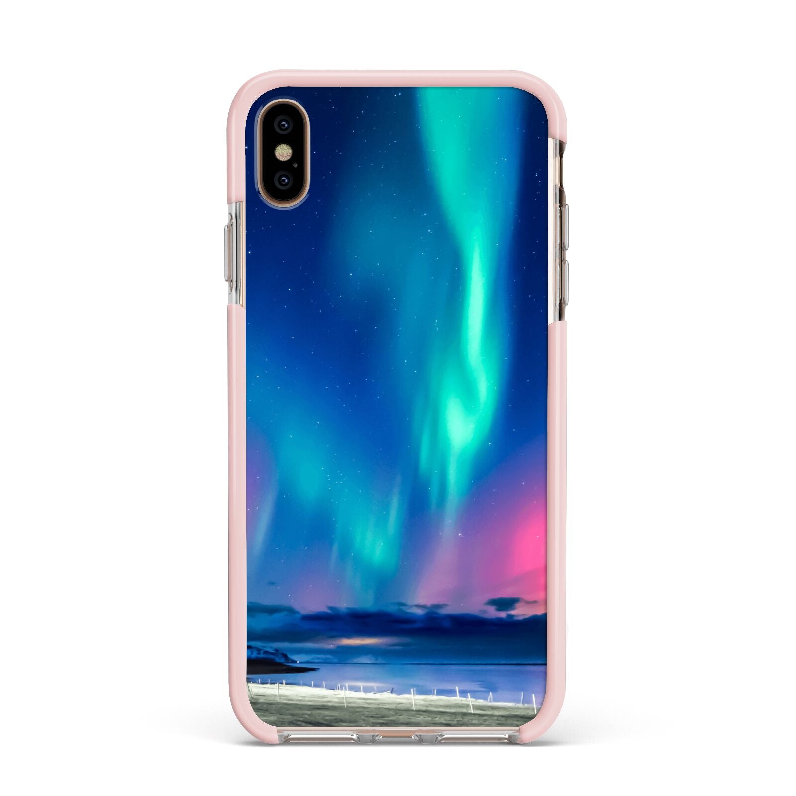 The Northern Lights Apple iPhone Xs Max Impact Case Pink Edge on Gold Phone