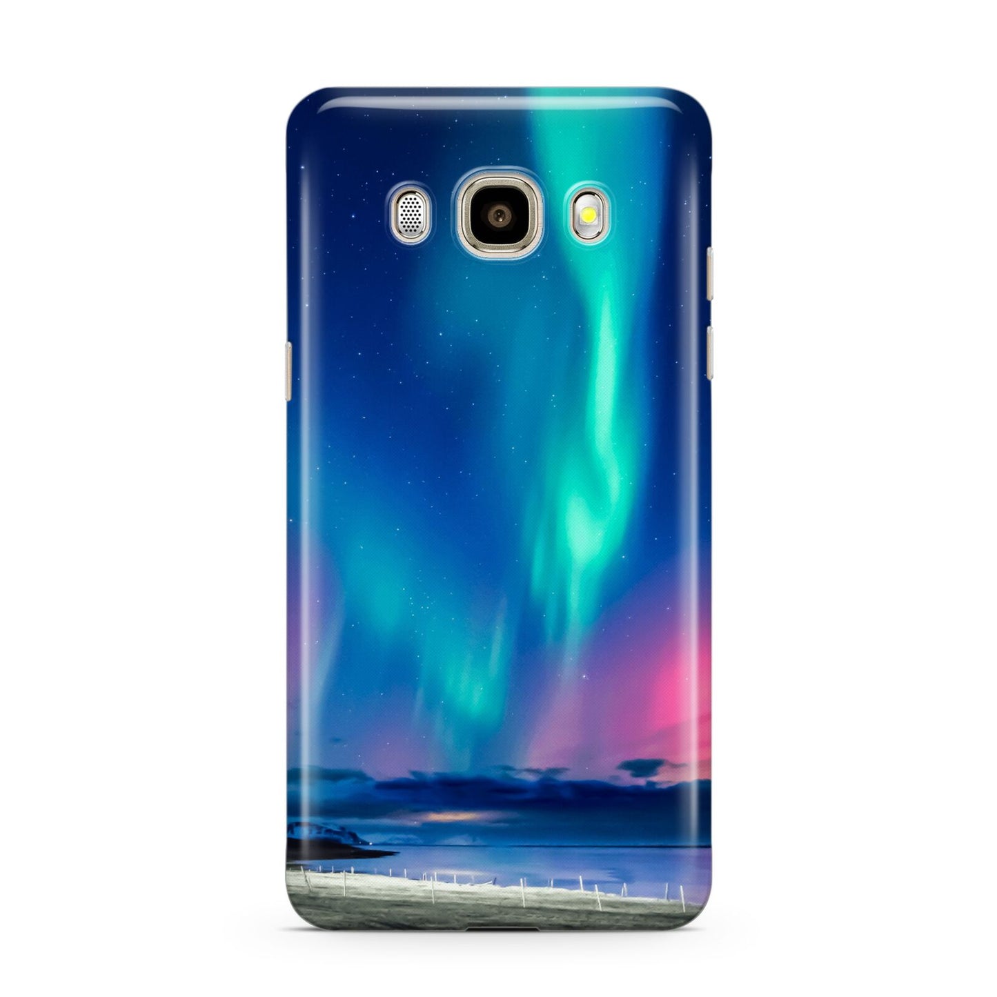 The Northern Lights Samsung Galaxy J7 2016 Case on gold phone