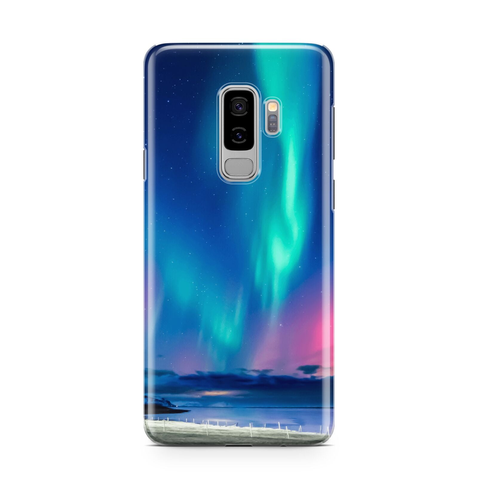 The Northern Lights Samsung Galaxy S9 Plus Case on Silver phone