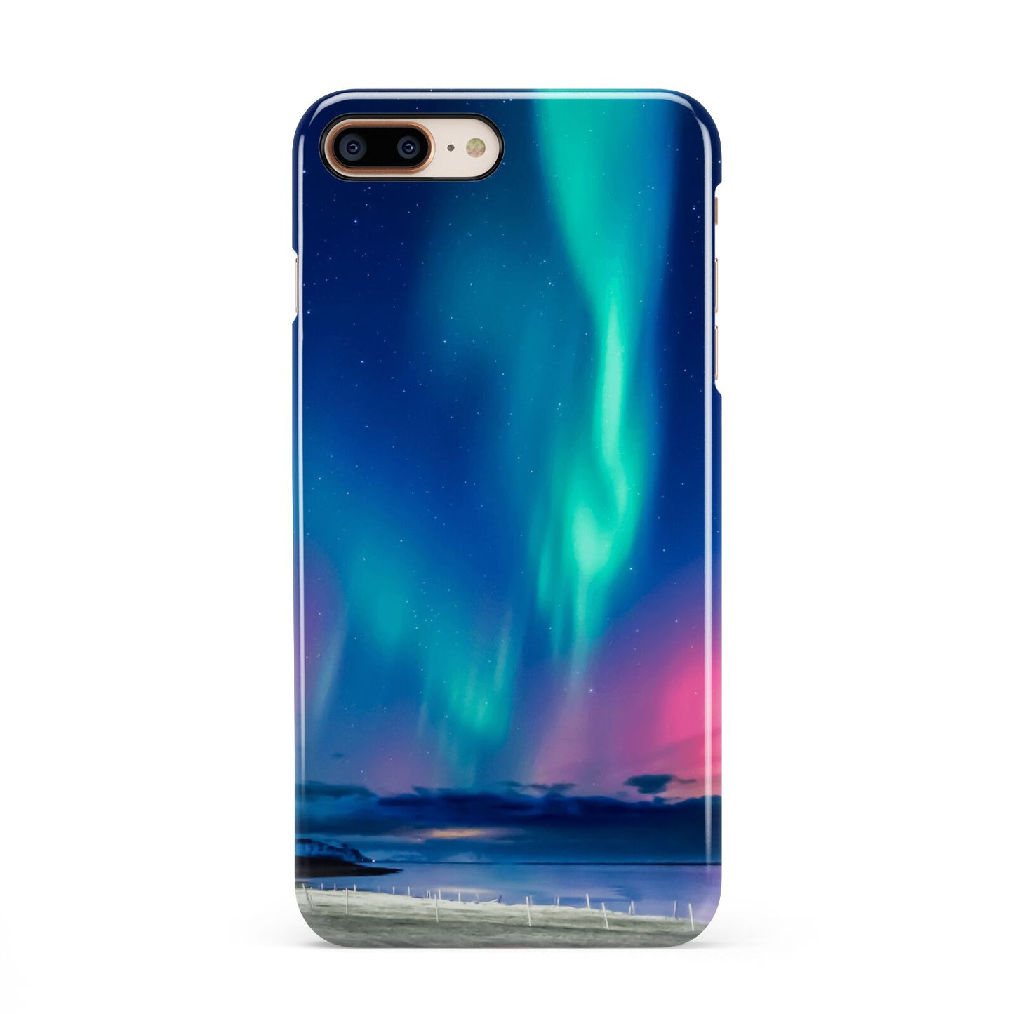 The Northern Lights iPhone 8 Plus 3D Snap Case on Gold Phone