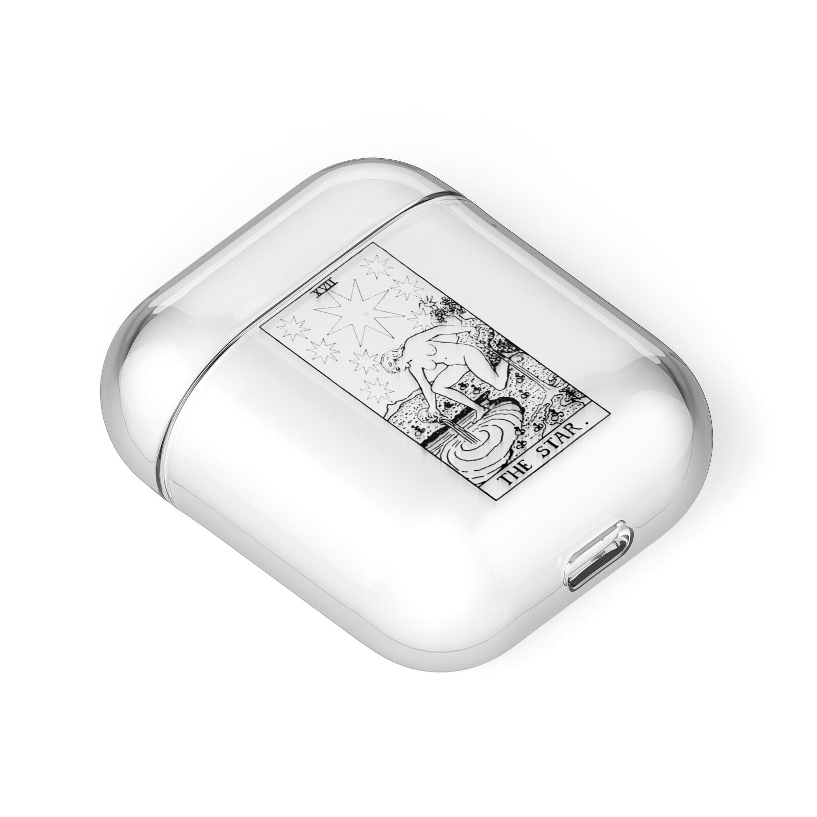 The Star Monochrome Tarot Card AirPods Case Laid Flat