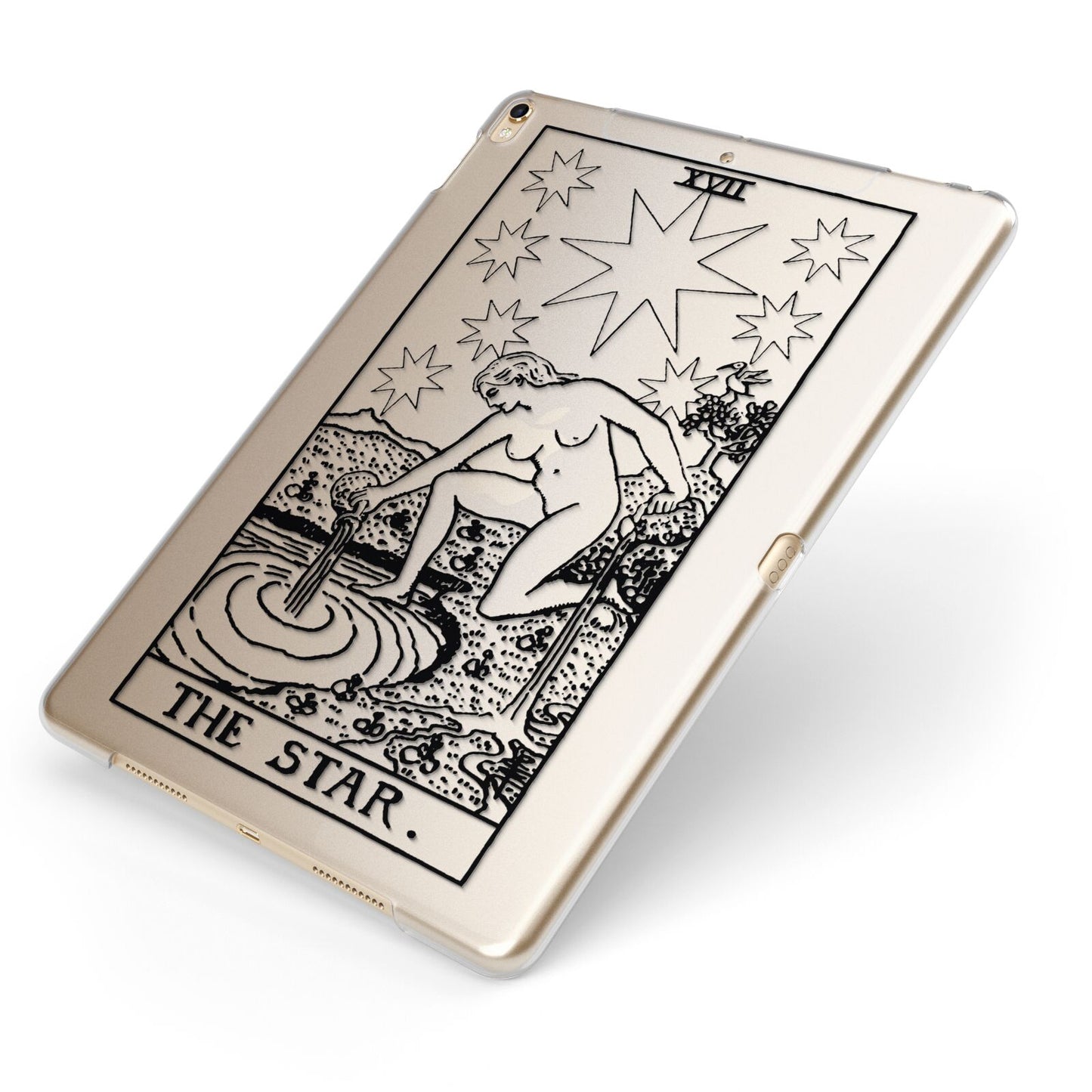 The Star Monochrome Tarot Card Apple iPad Case on Gold iPad Side View