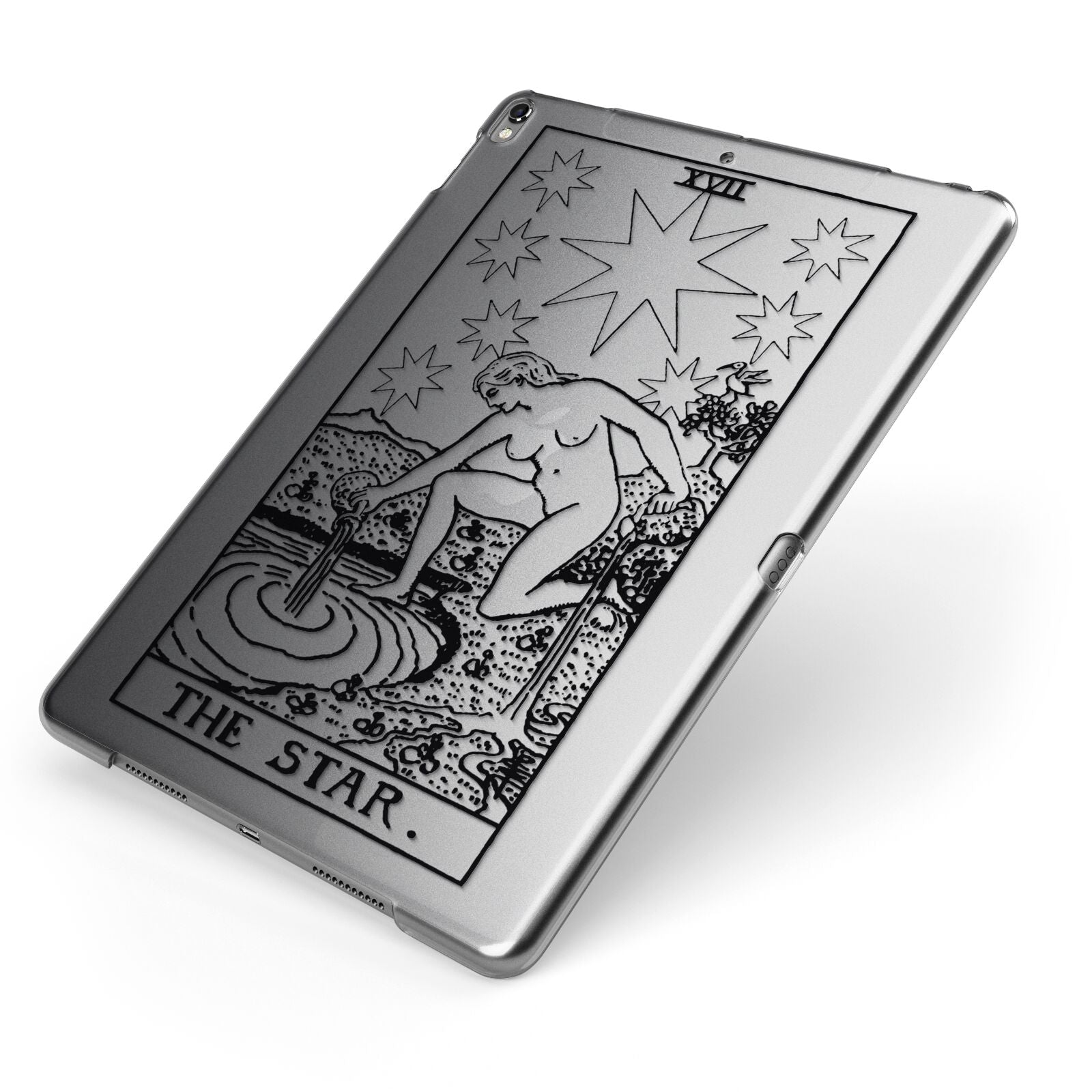 The Star Monochrome Tarot Card Apple iPad Case on Grey iPad Side View