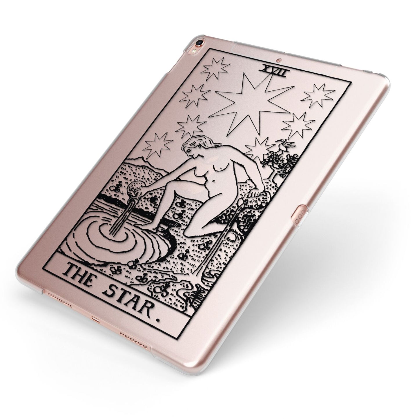 The Star Monochrome Tarot Card Apple iPad Case on Rose Gold iPad Side View