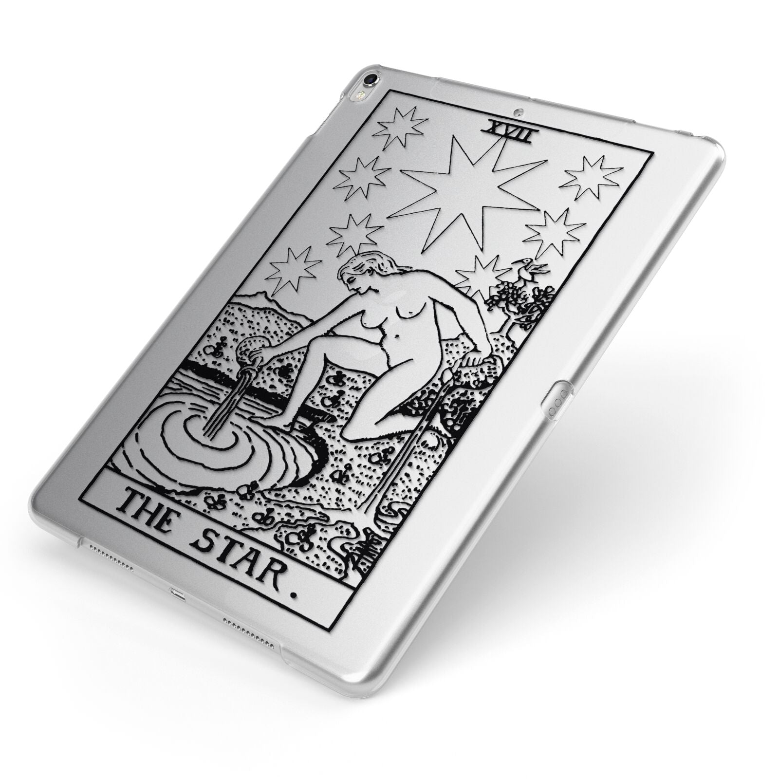 The Star Monochrome Tarot Card Apple iPad Case on Silver iPad Side View